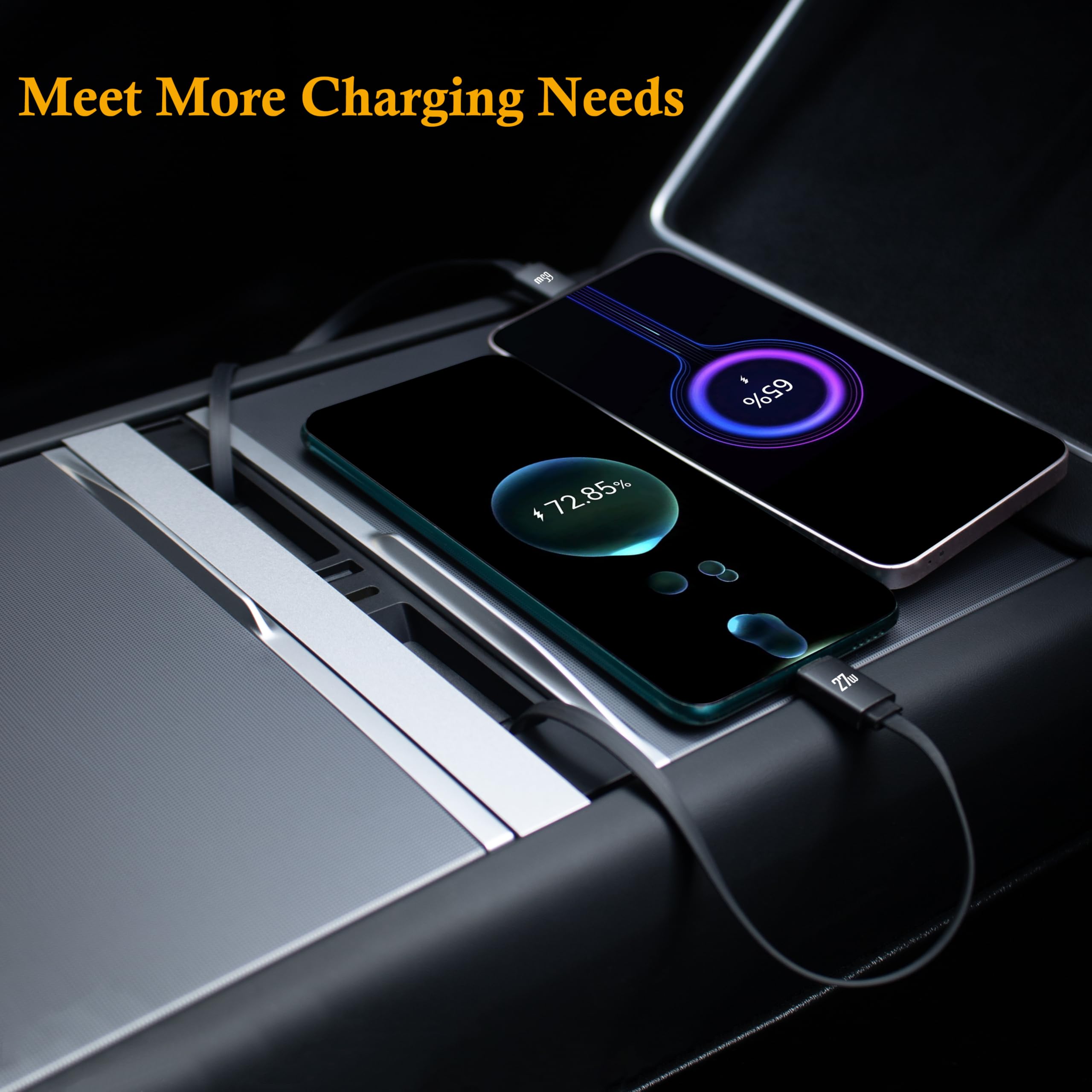 Ładowarka samochodowa USB do konsoli środkowej Tesla z szybkim ładowaniem, wysuwanymi kablami, ładowarką do telefonu, akcesoria do stacji dokującej (do modelu Y 2025-2026 i modelu 3 2024