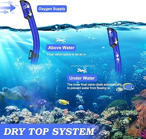 Miniatura 5 de Equipo de esnórquel para adultos, juego de esnórquel 3 en 1 con vista panorámica máscara de buceo antivaho antifugas, esnórquel superior seco,