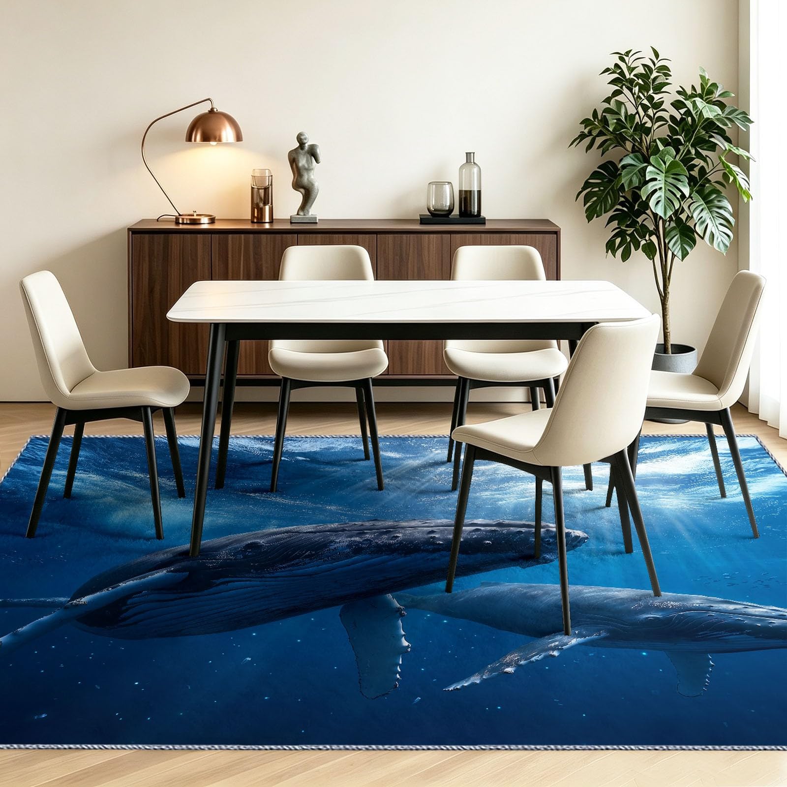 Générique Tapis pour Chambre Océan Photographie 140 x 200 cm, Tapis Antidérapant Océan Baleine Soleil Modèle, Poils Courts Doux Lavable Moquette Décoration pour Salon Chambre Cuisine et Couloir