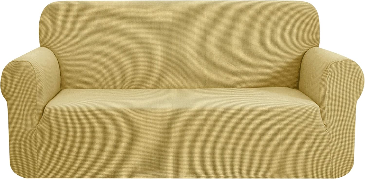 CHUN YI Stretch Loveseat Sofa Slipcover 1 Piece Couch Cover, 2 Seater Settee Coat Soft with Elastic Bottom, Checks Spandex Jacquard Fabric, Medium, Grey/Gray : Home & Kitchen