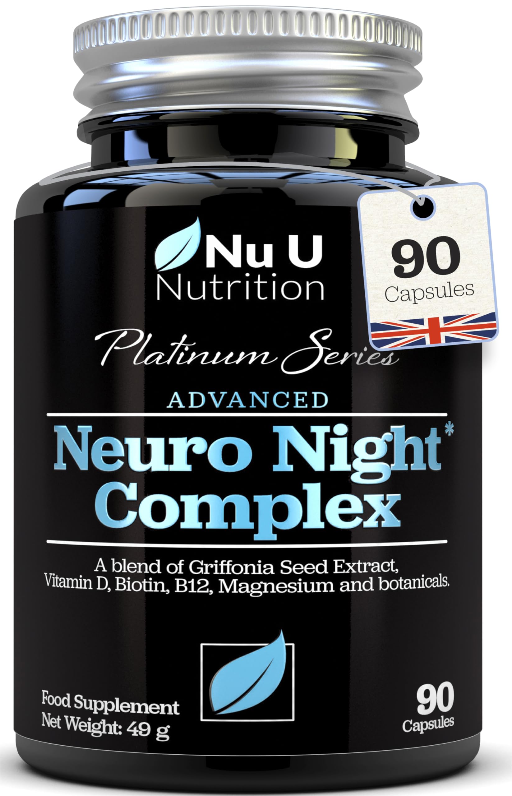 Neuro Night Complex with Griffonia Seed Extract - 90 Vegetarian Capsules - Contains Magnesium, Lavender, Chamomile, Montmorency Cherry & More - Nu U Nutrition