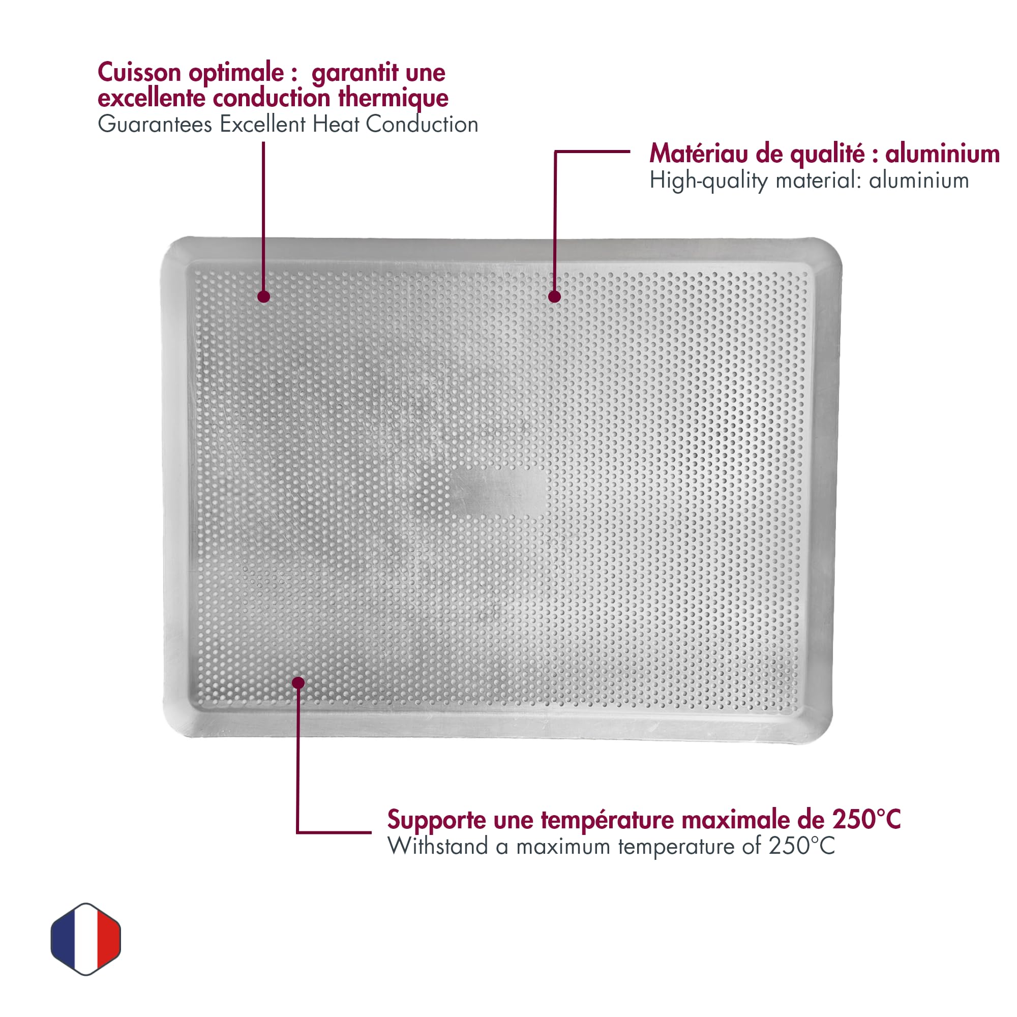 GOBEL - Plaque Pâtissière Perforée - Plaque de Cuisson - Aluminium - Micro-Perforations - Fabriquée en France - 40x30x1 cm