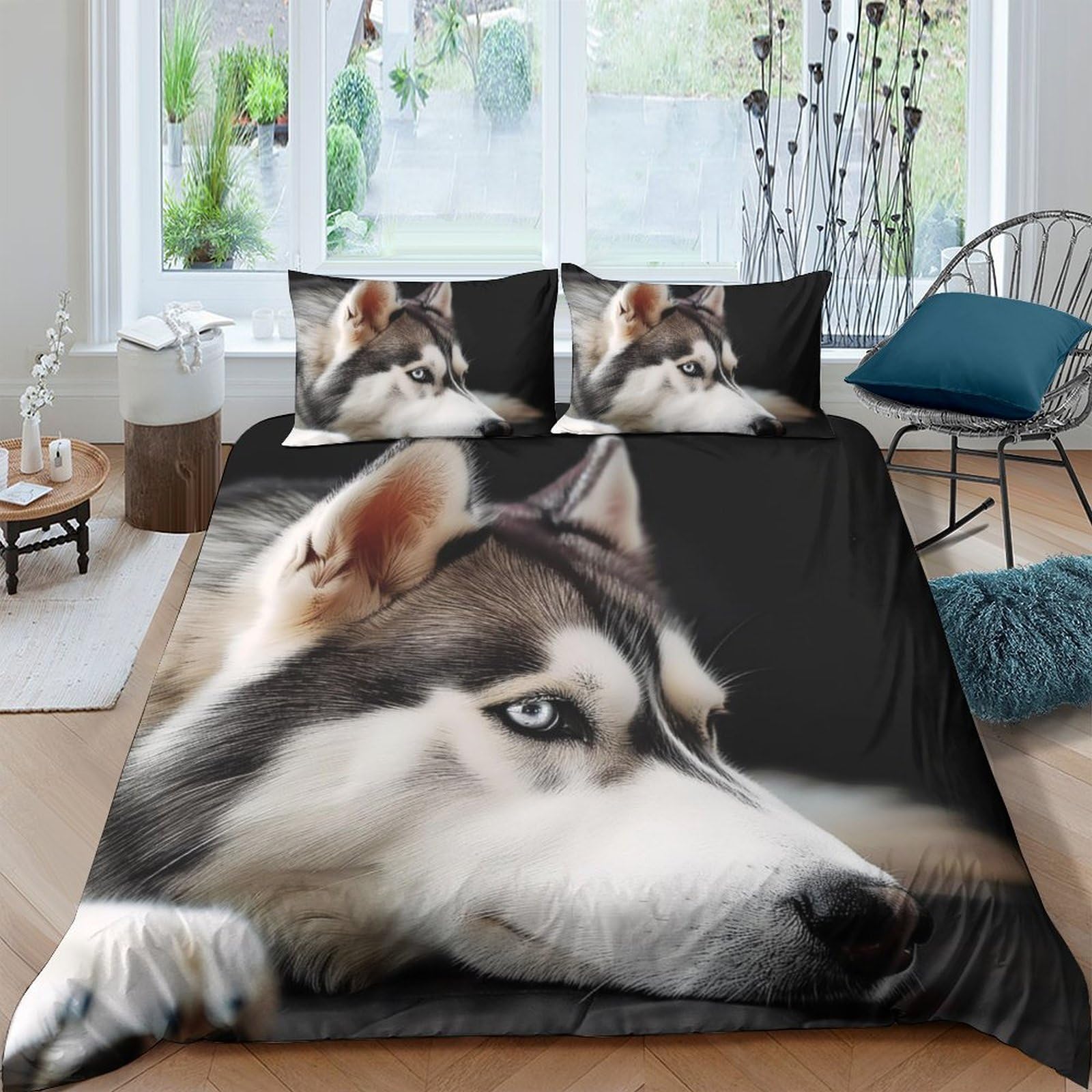 Ctjqhvkz Style-5 3D Printed Husky Dog Fitted Sheet Microfiber Soft Grey Animal Mattress Cover For Bedroom Guest Room Dorm Decor Single（135X200cm）