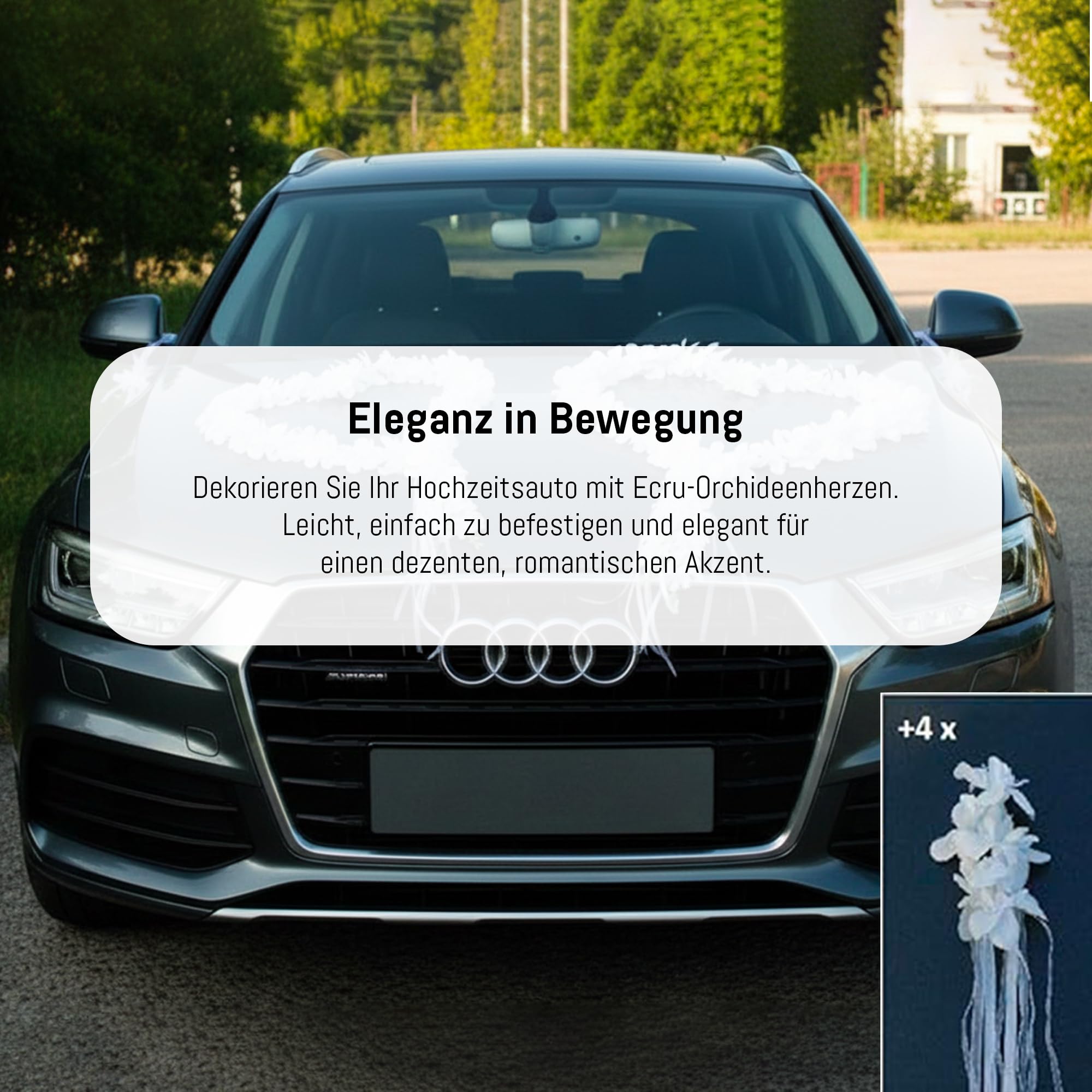 ORCHIDEEN Herzen Braut Paar Rose Deko Dekoration Hochzeit Car Auto Wedding ®Auto-schmuck Deko Girlande PKW (reinweiß)