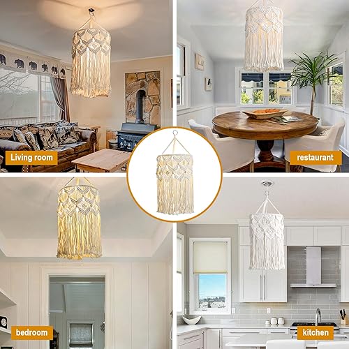 Miniatura 2 de Bioaqua Pantalla de lámpara bohemia, pantalla colgante de macramé, lámparas bohemias hechas a mano con cable enchufable, lámpara colgante bohemia