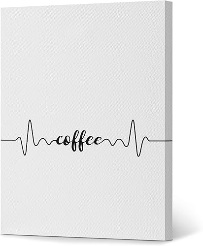 HB Art Design Coffee Modern Black and White Hand Lettering Heartbeat Canvas Print Wall Art Coffee Bar Decor Coffee Signs Kitchen Wall Decor Dining