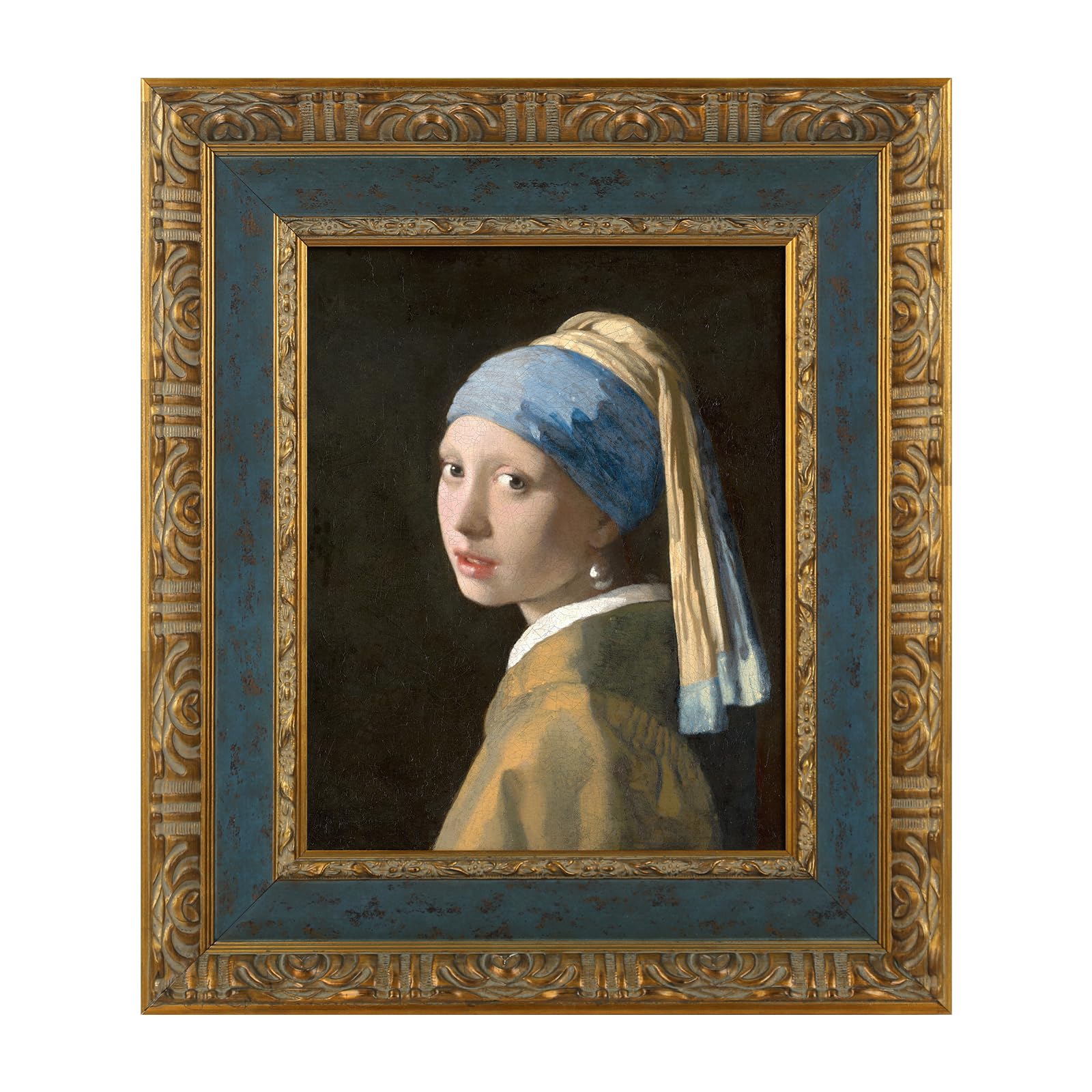 DIY Solid Wood Open Back Frame for 20x24 Rococo Paintings,3.7” Wide Blue Gold Traditional Frame for Pictures Art Lover Housewarming Birthday Wedding Grandparents Teacher Gift, No Cover & Back