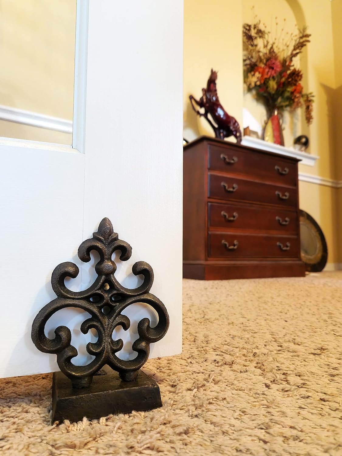 Antique Black Cast Iron Fleur De Lis Door Stopper