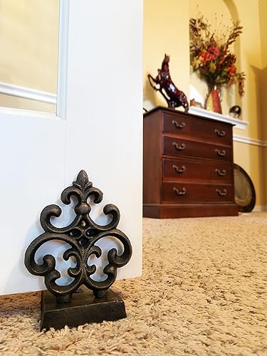 Miniatura 6 de Lulu Decor, Tope de puerta Fleur De Lis de hierro fundido, tapón de puerta en acabado negro antiguo (2 piezas)