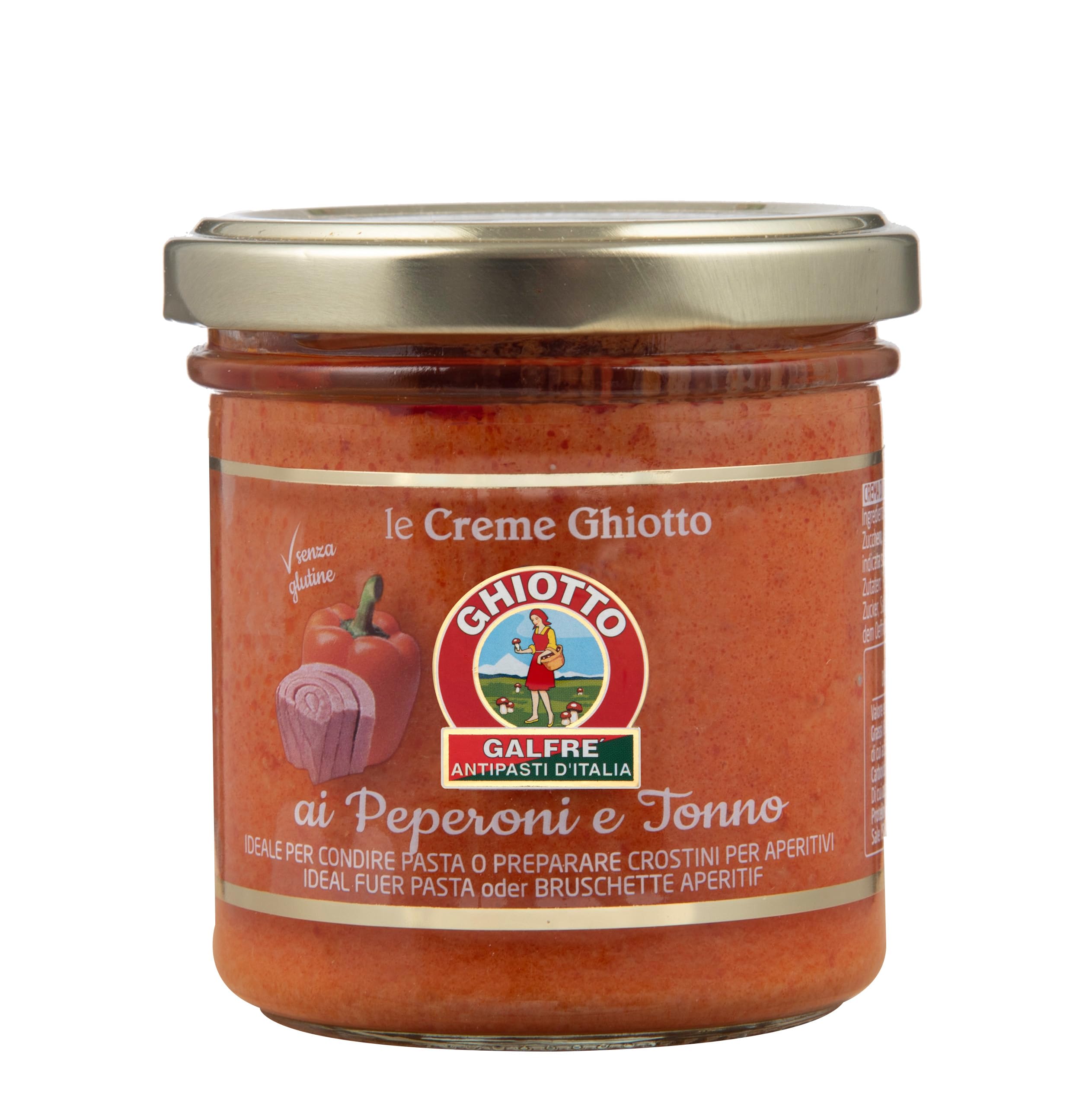 Ghiotto, Galfrè Antipasti d'Italia, Crema di Peperoni e Tonno, Ideale per Condire Pasta, Crostini e Aperitivi, Senza Glutine, Confezione da 140g