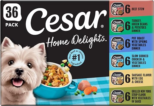 Cesar Home Delights Adult Wet Dog Food Variety Pack, 3.5 oz. Easy Peel Dog Food Trays, 36 Count Pack of 1