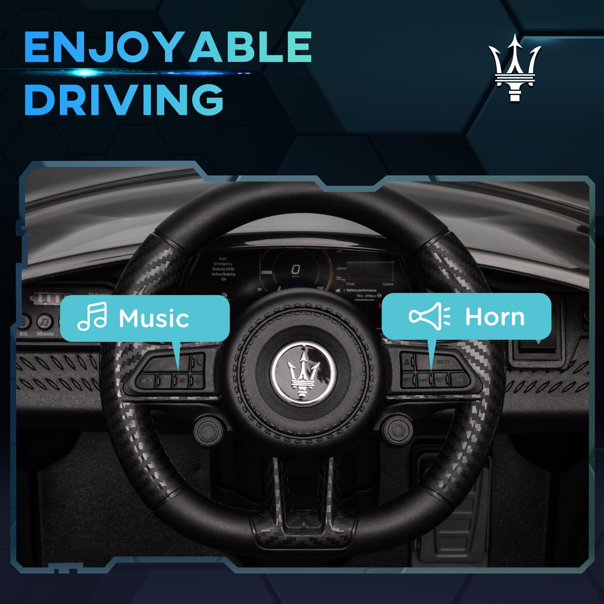 AIYAPLAY Maserati Gran Turismo Folgore con licenza elettrica per bambini, veicolo elettrico a 12V con telecomando 2.4G, fari a LED, musica, clacson, MP3, auto per bambini da 3 a 5 anni, nero