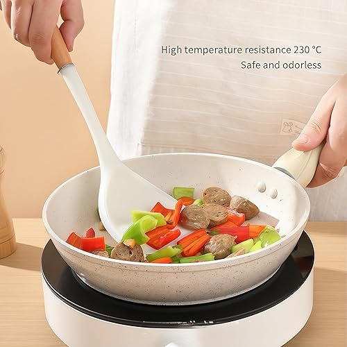 Miniatura 4 de Juego de utensilios de cocina de silicona de calidad, no tóxicos, resistentes al calor, con asas de silicona y madera de grado alimenticio, incluye