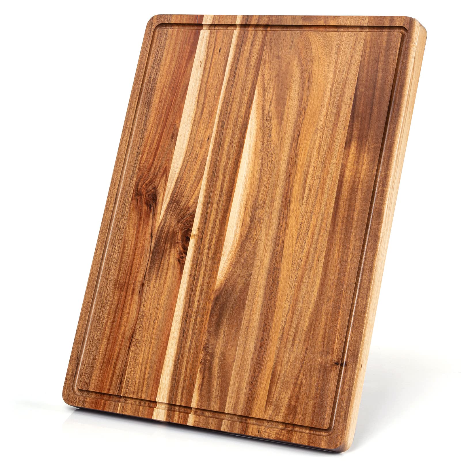 1.5" Thick Acacia Wood Cutting Board, 20" x 15" Chopping Board for Kitchen, with Juice Groove and Handle, Reversible