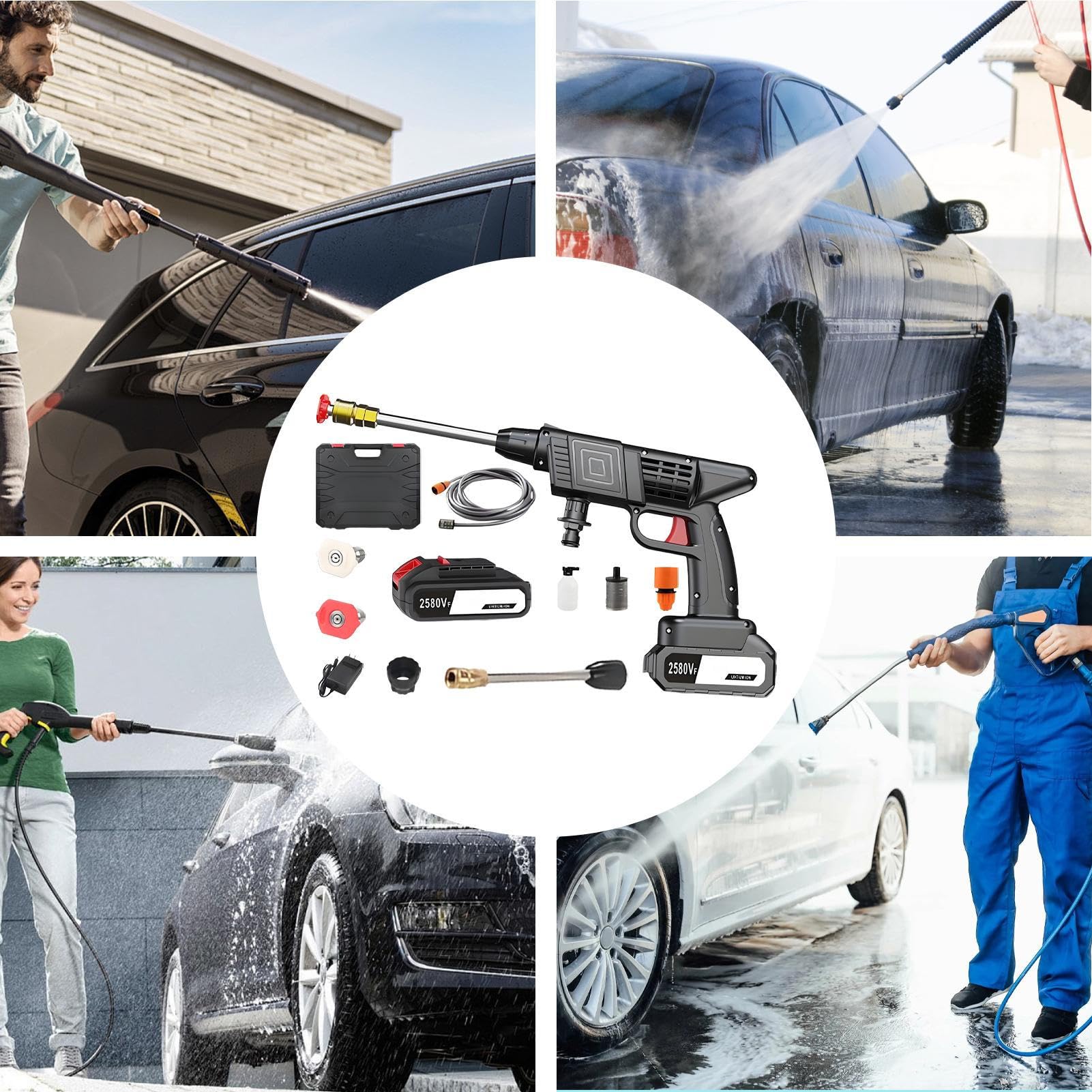 Lavapressione Senza Fili Idropulitrice Portatile E Maneggevole | Attrezzo di Pulizia con Getto Regolabile e per Casa, Esterno, Prato, Giardino, Auto, Giardinaggio, Irrigazione, Cortile