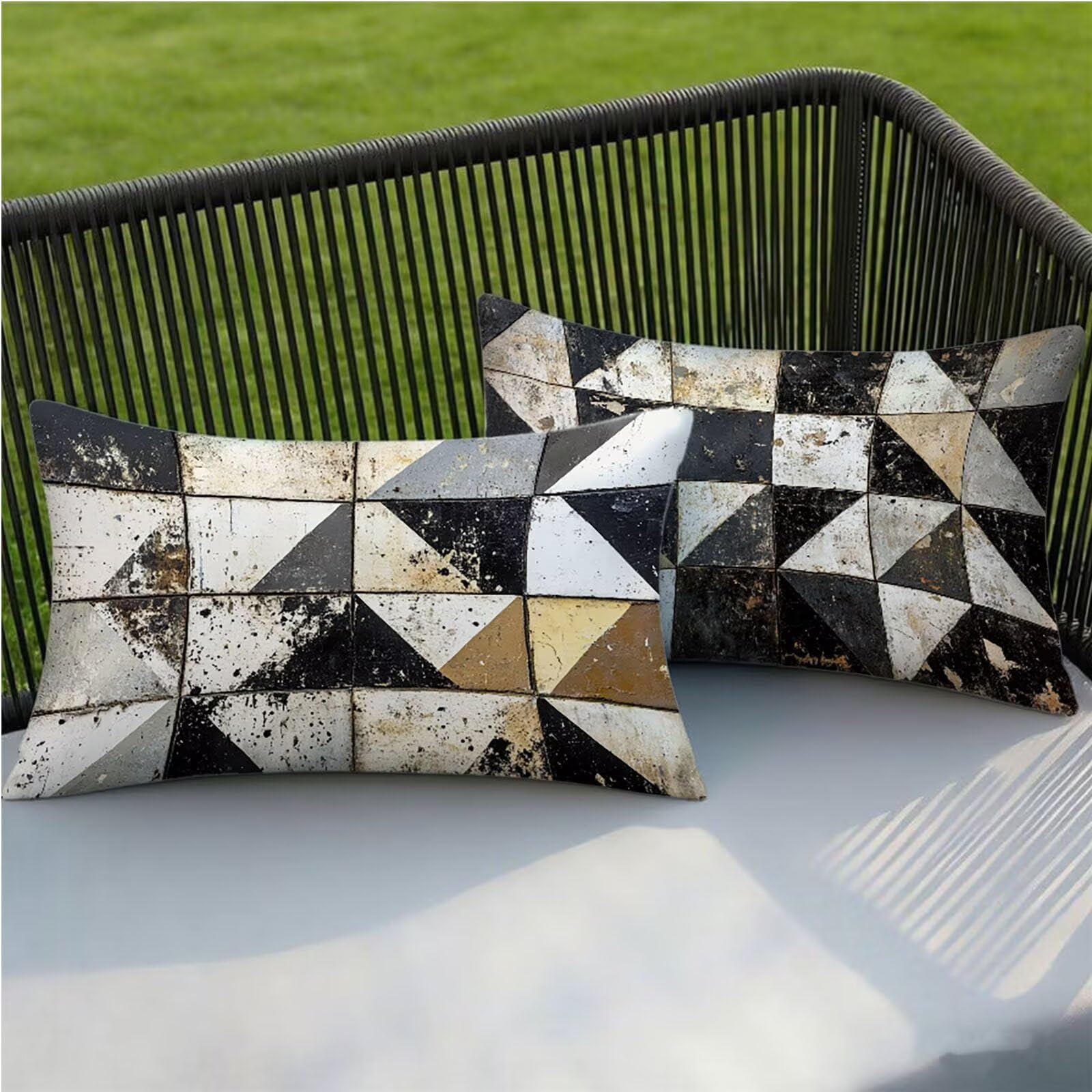 Federe Cuscino 60x80 Set di 2, Nero Federe Cuscini Divano Lino, Rettangolari Copricuscini 60x80cm Con Cerniera Invisibile, Copricuscino per Camera Letto Casa Decorazioni Regalo, Geometria kj-4041