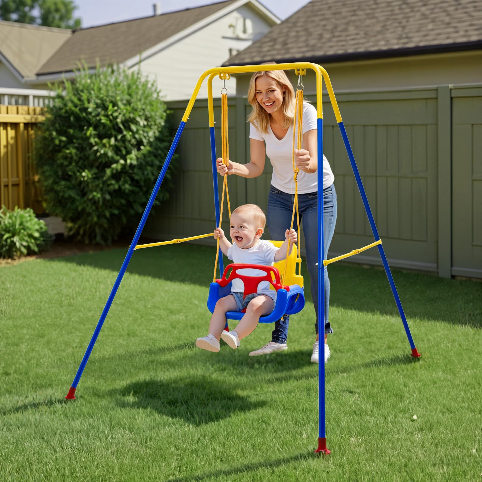 Warmiehomy Toddler Swing, 3 in 1 Baby Swing Outdoor for Kids 1-10, Blue
