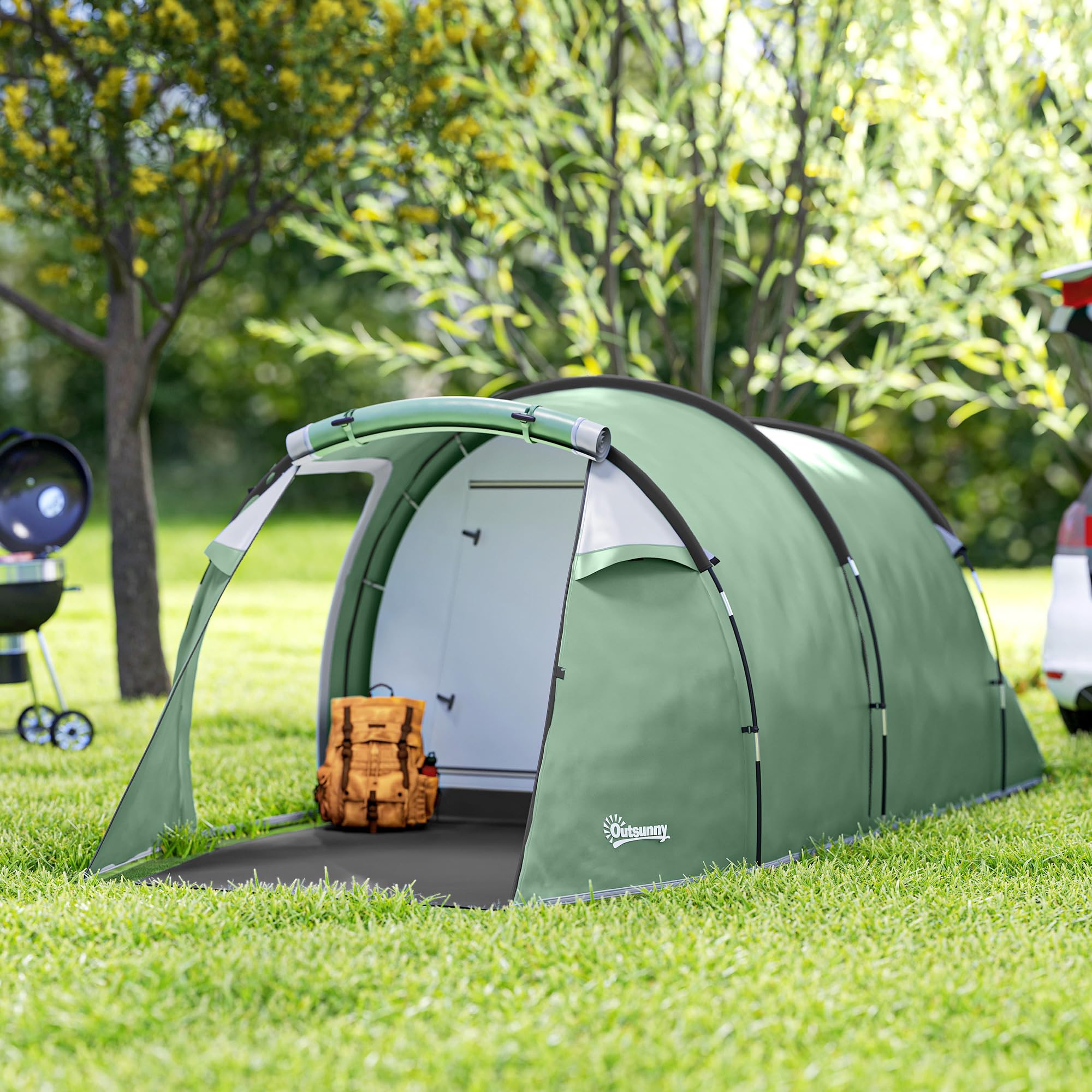 Outsunny Tienda de campaña para 2-3 Personas Estable Tienda de Familia Impermeable con Ventana de la Puerta Lateral Bolsa de Embalaje, Tienda de campaña con 2000mm Columna de Agua túnel Tienda de