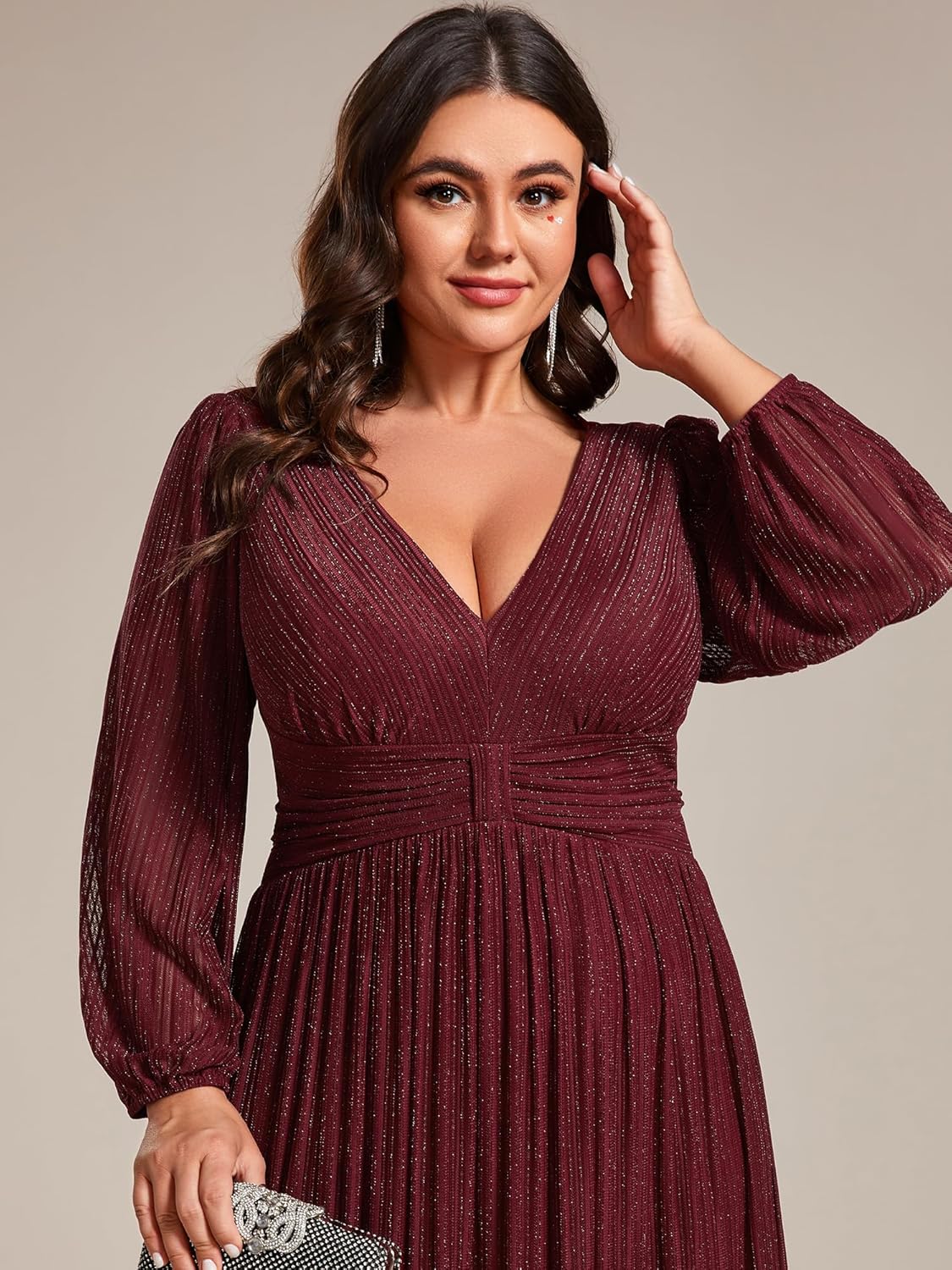 Ever-Pretty Women's Glitter Plus Size Formal Dress Evening Gown Long Sleeves Floor Length Plus Size Mother of Bride Dresses - Image 5