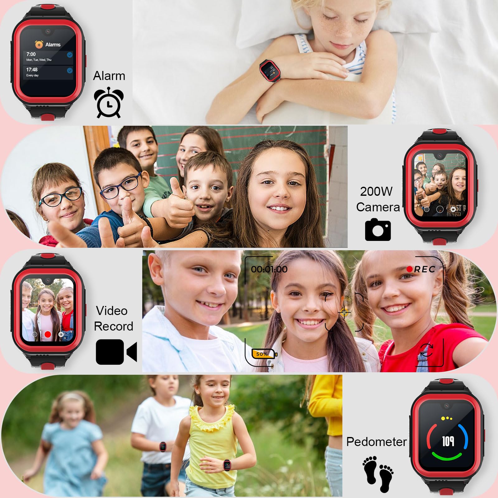 Wonlex 4G Smartwatch per bambini con scheda SIM, touch screen da 1,78 pollici, con videochiamate, chat vocale, SOS, fotocamera, musica, pedometro, regalo di compleanno per ragazze e ragazzi 8-12 anni