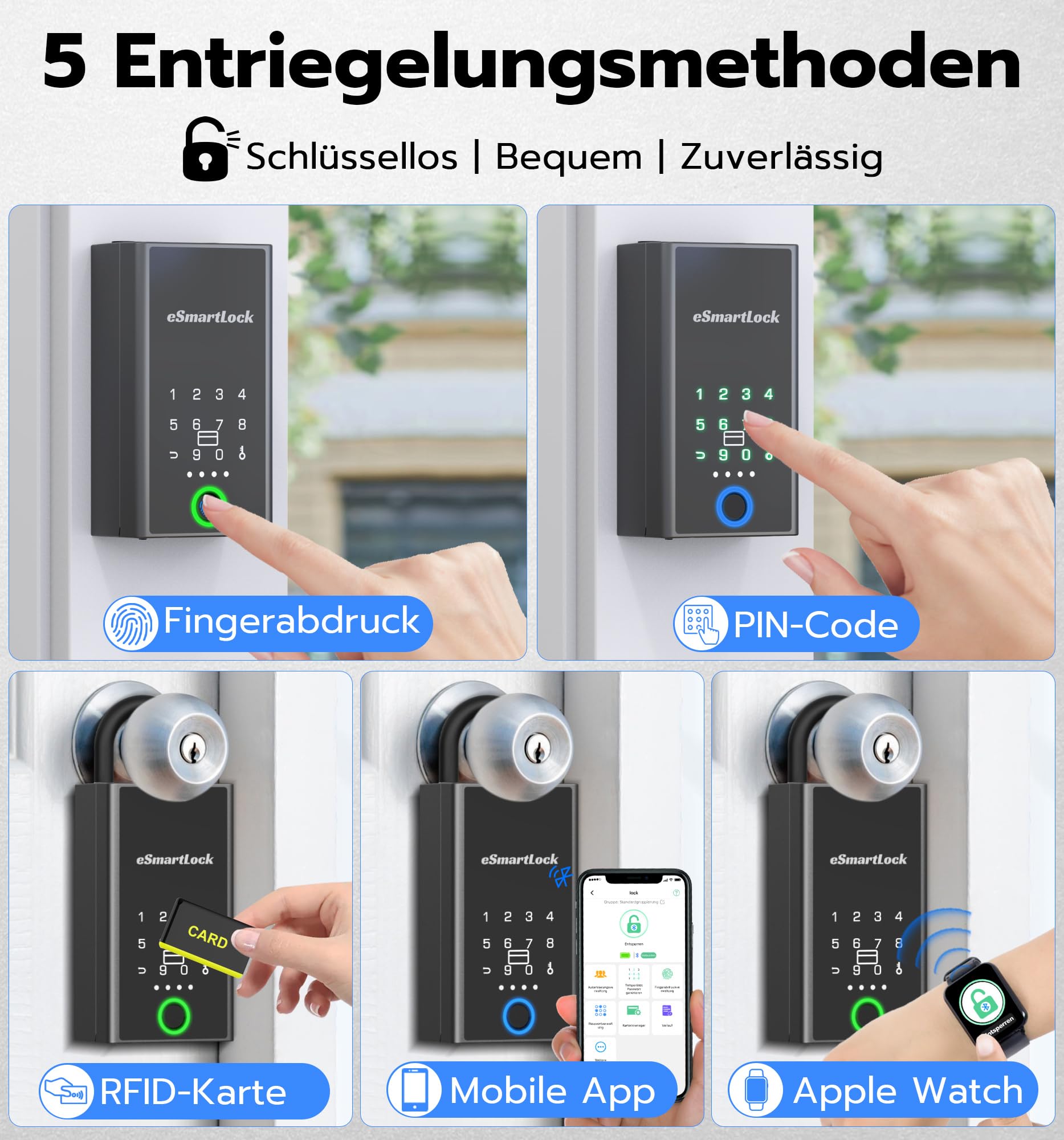 Schlüsselbox mit Fingerabdruck, RFID & Bluetooth – Wetterfester Smart-Key-Safe für Immobilienmakler & Vermieter, Schlüsselversteck außen, Türhänger oder Wandmontage
