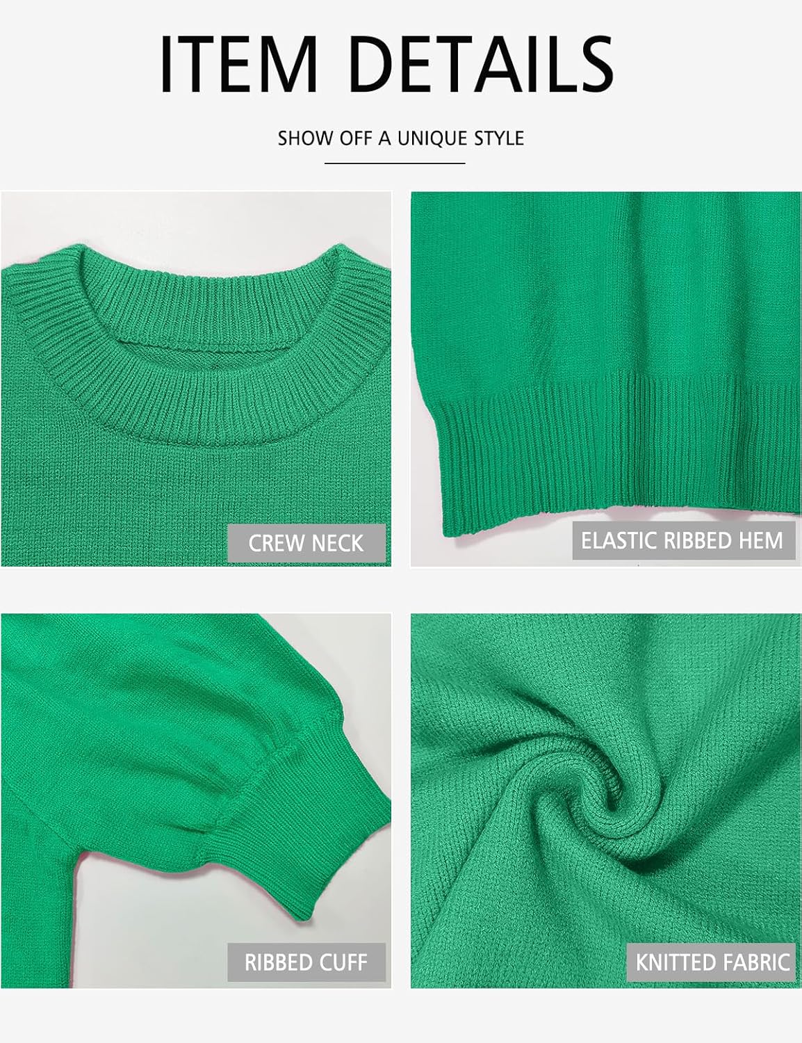 Women's Puff Short Sleeve Sweater Tops Spring Summer Fall Trendy Crew Neck Casual Pullover Sweaters - Image 6