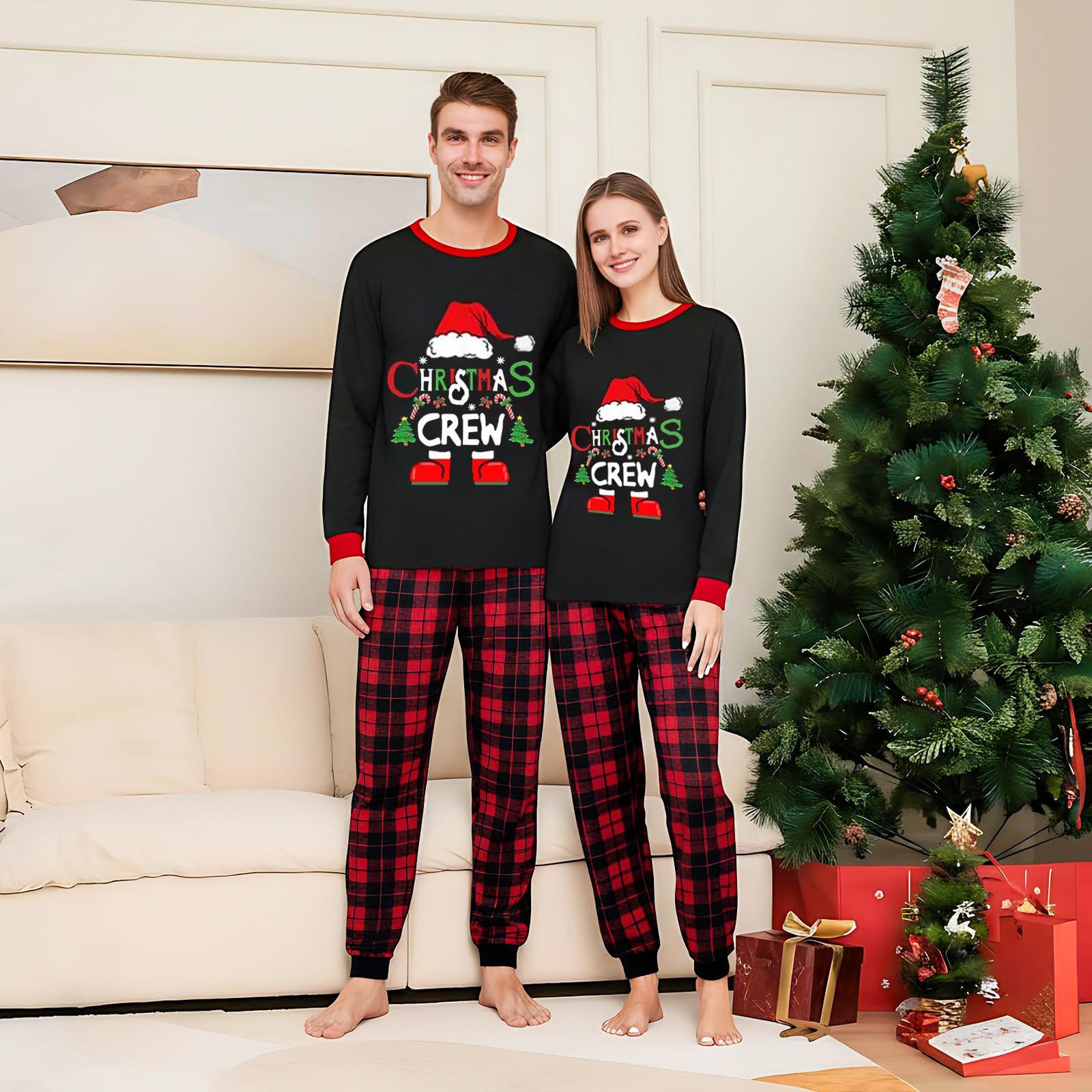 Pigiama Natale Famiglia Set, Pigiami Natalizi Coppia, Christmas Invernale Girocollo Comodo Due Pezzi Sleepwear Natalizio per Donna Uomo Bamino Regalo