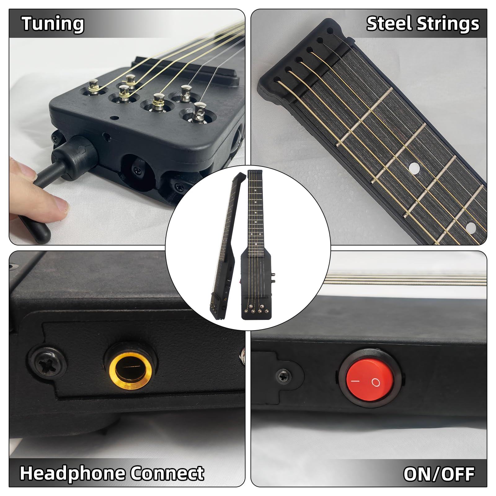 HauKuidt Electric Silent Travel Guitar,Headless Guitar Silent Guitar 6