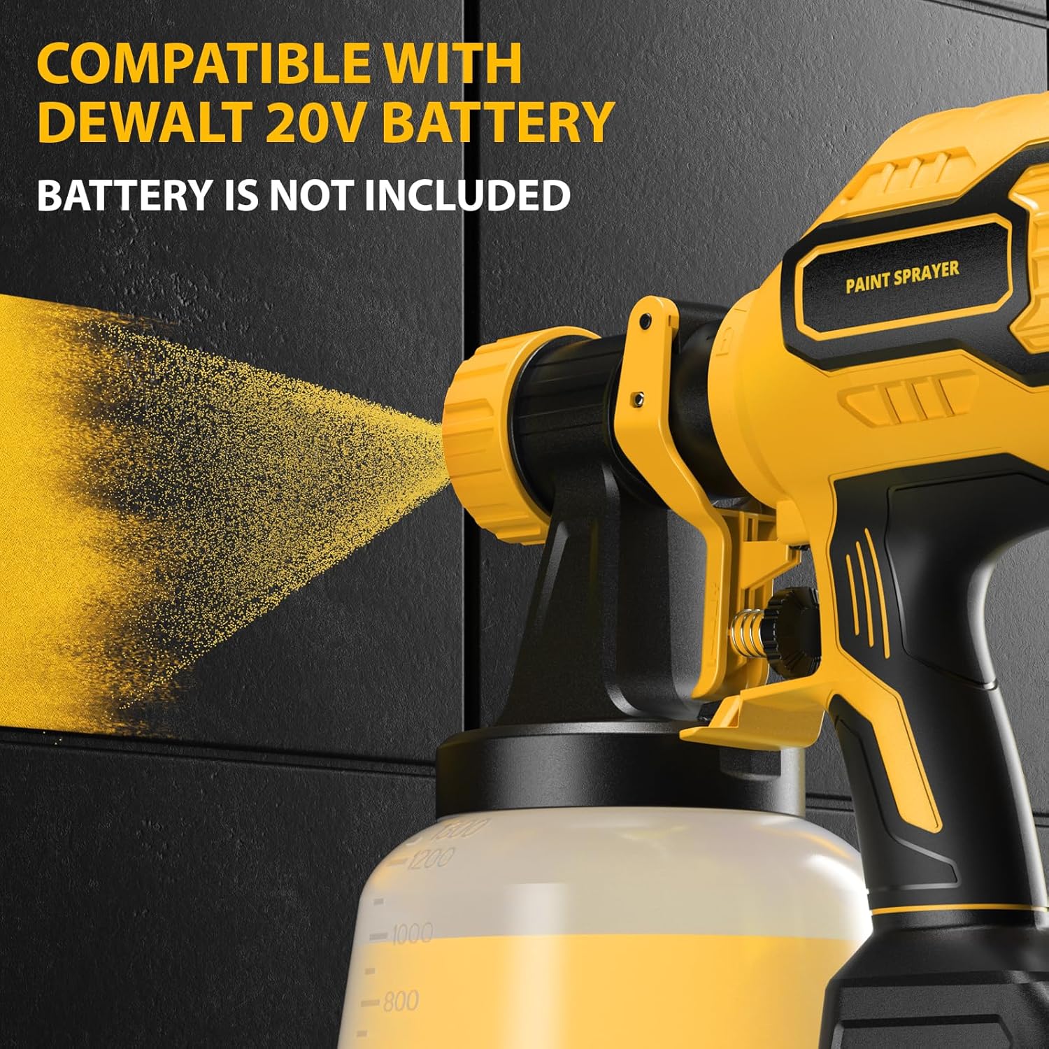 Cordless Paint Sprayer Compatible with Dewalt 20V Battery(Battery Not Included),1000ml/min High Flow,1200ml Container,150 Din/s Max Viscosity,Paint Sprayer for Furniture & Cabinets