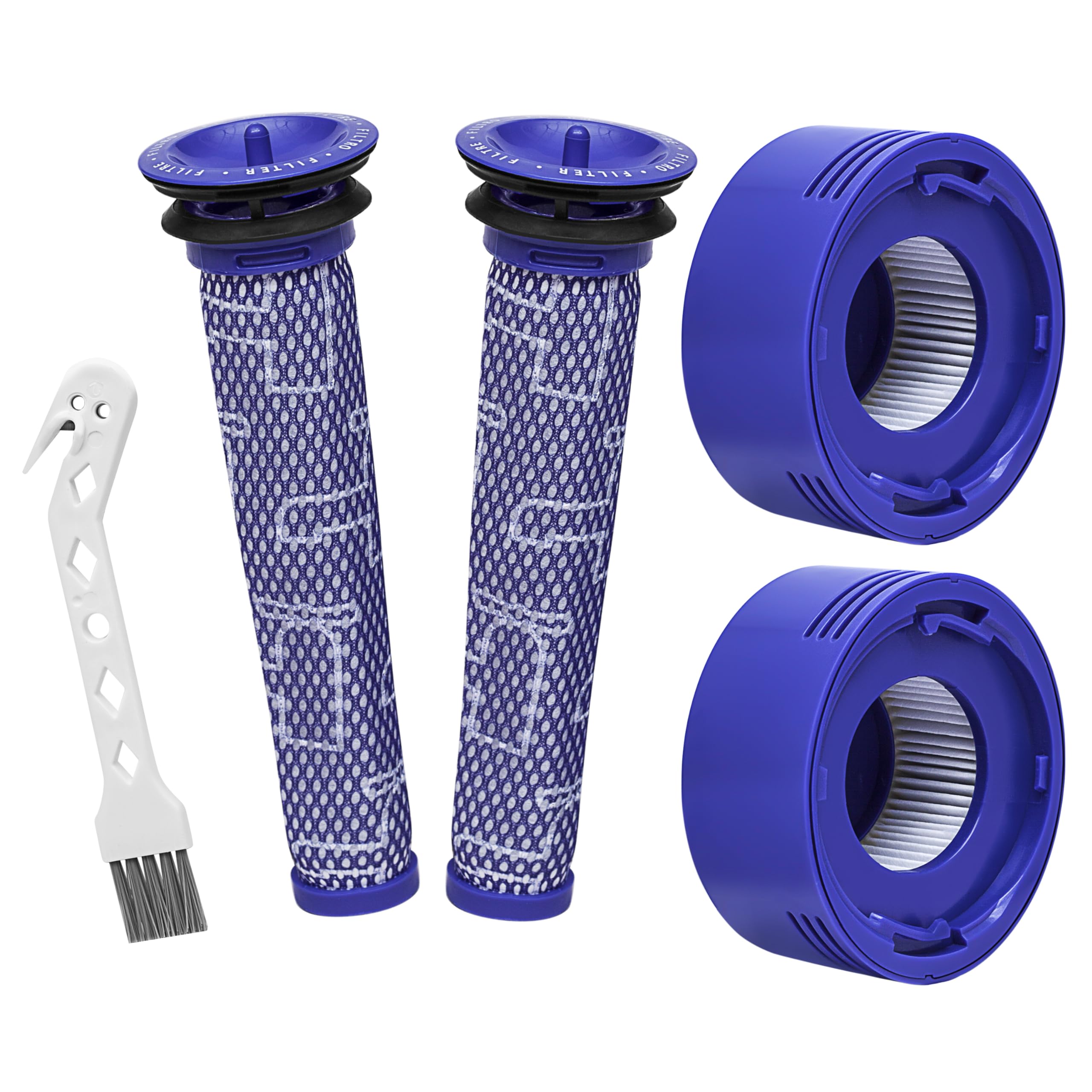 2 Pre-Filters and 2 Post-Filters Replacement Kit for Dyson V7, V8 Animal and V8 Absolute Cordless Vacuum, Replaces Part # 965661-01 & 967478-01 - 4 Filters with 1 Brush
