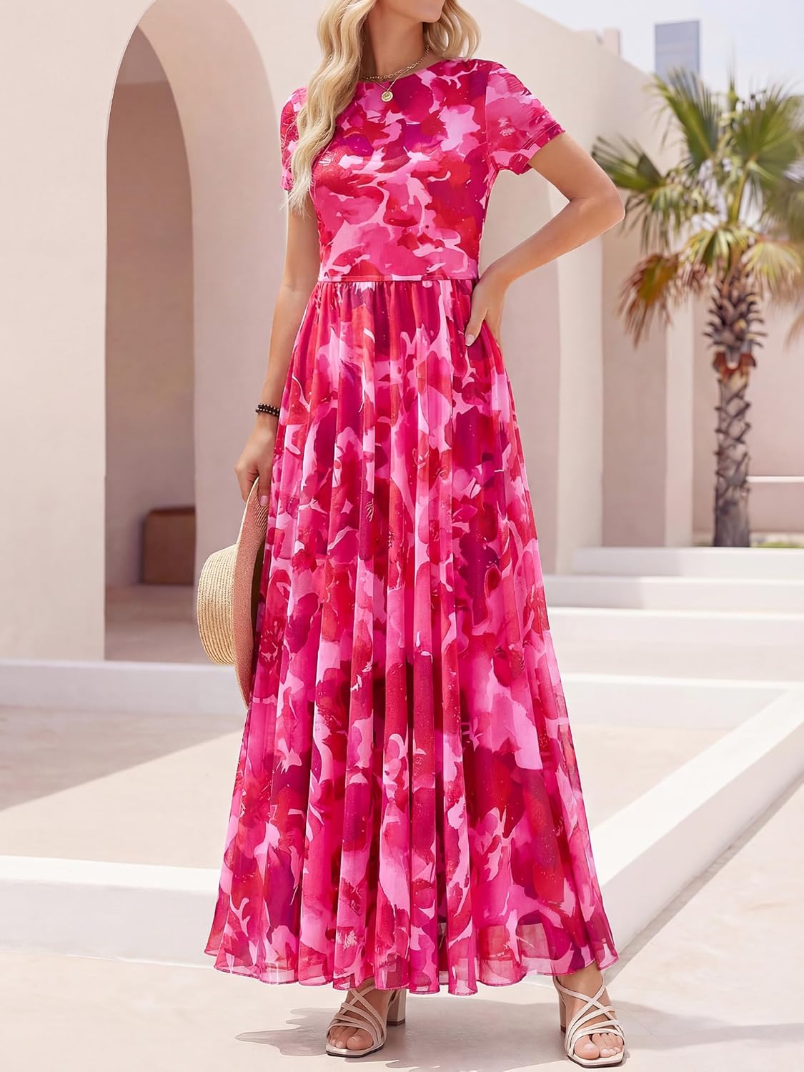 BTFBM Summer Dresses for Women 2026 Formal Short Sleeve Floral Homecoming Dress Maxi Wedding Guest Vacation Outfits - Image 7