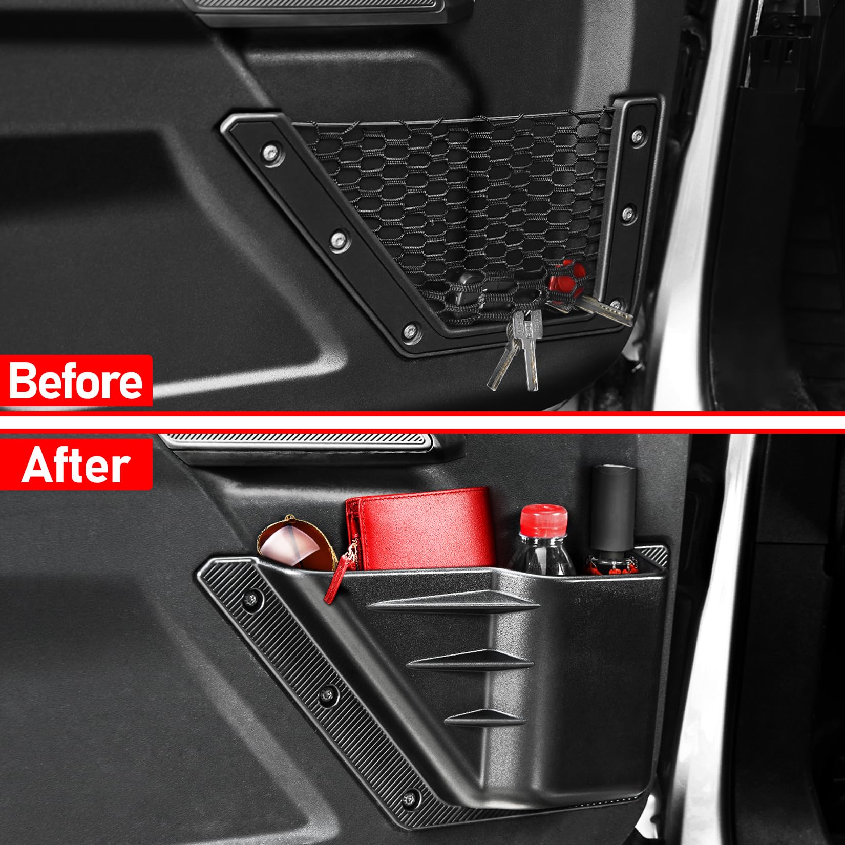 XWQZ 2PCS Front Door Storage Pockets for Ford Bronco Accessories 2025,Side Organizer Box Insert Cup Holder fit Bronco 2/4-Door 2021 2022 2023 2024 Replacement Expansion Interior Accessories