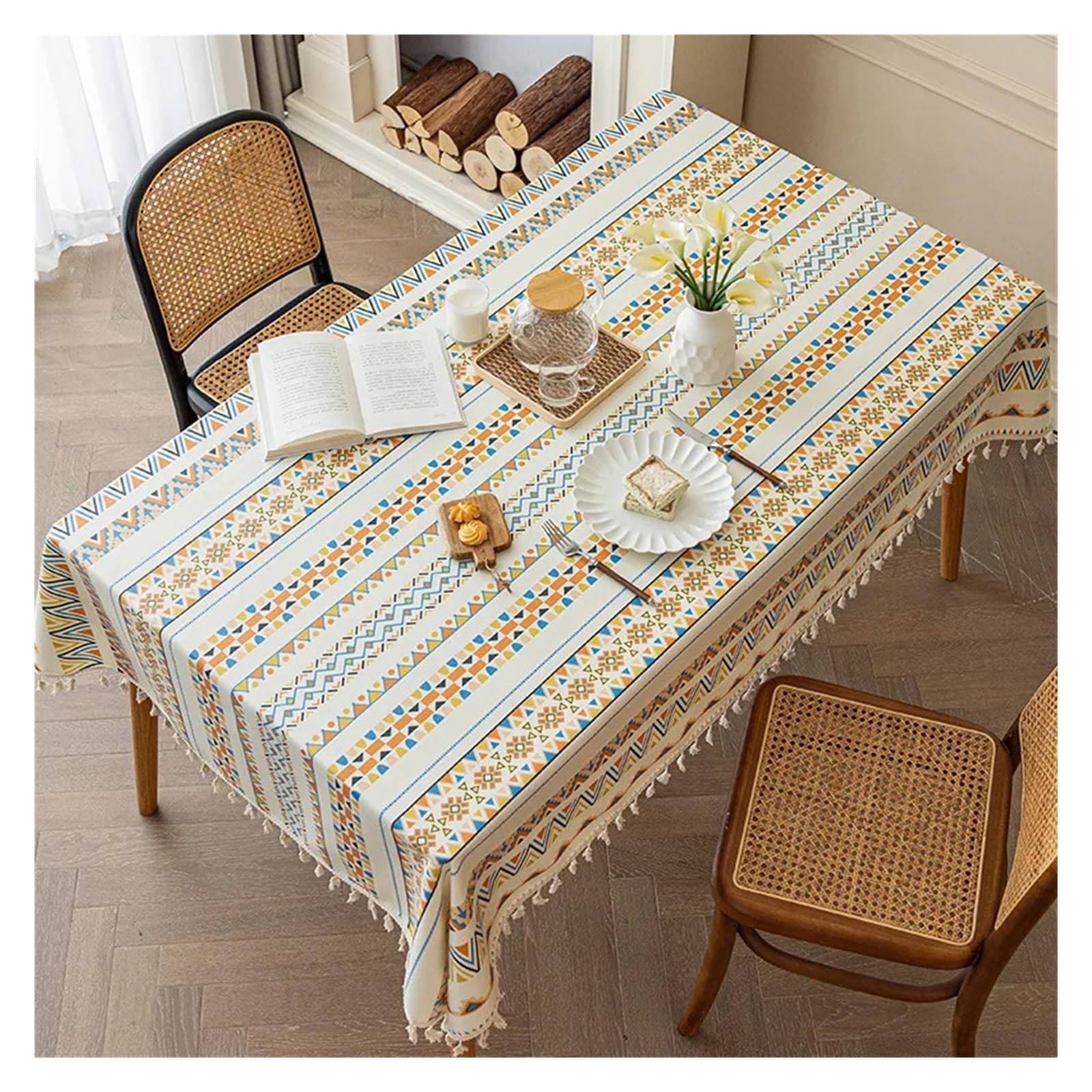 Mzsklw Orange Waterproof Tablecloth Waterproof And Oil Resistant Tablecloth Cotton And Linen Non Wash Fabric Ethnic Style Rectangular Tassel Homestay(,90X150cm)