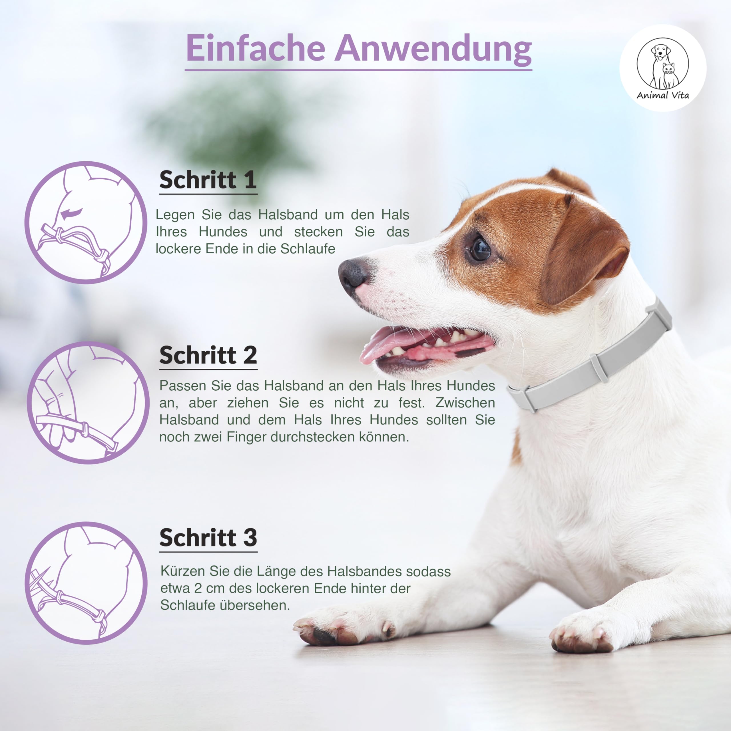 Animal Vita® Lavendel Zeckenhalsband für Hunde [Effektiver Schutz vor Ungeziefern] wasserdicht und verstellbar - bis zu 8 Monate Zeckenschutz mit 100% natürlichen Inhaltsstoffen, Lavendel