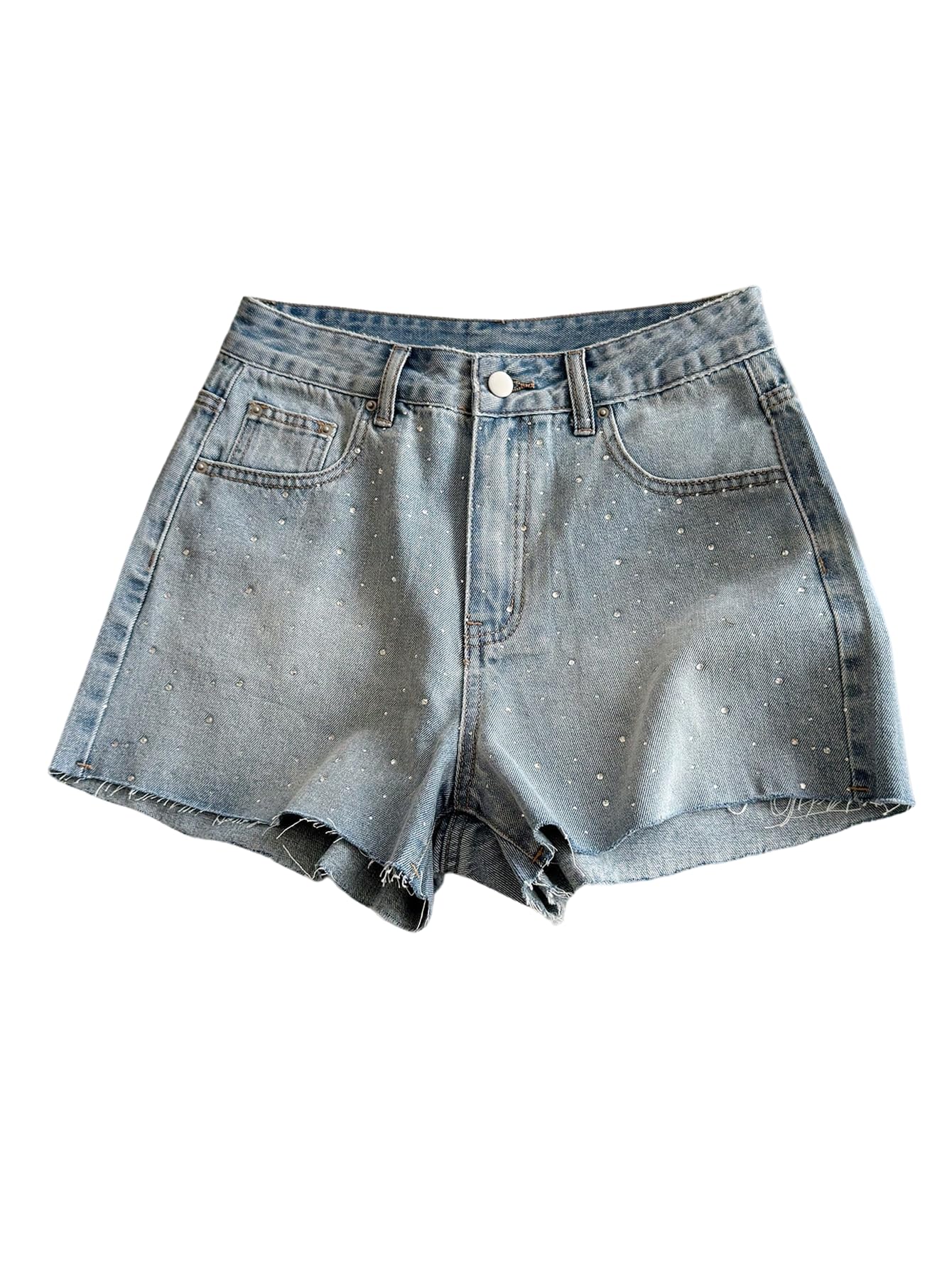 Women's Rhinestone Sparkly Jean Shorts Summer Wide Leg Distressed Denim Shorts