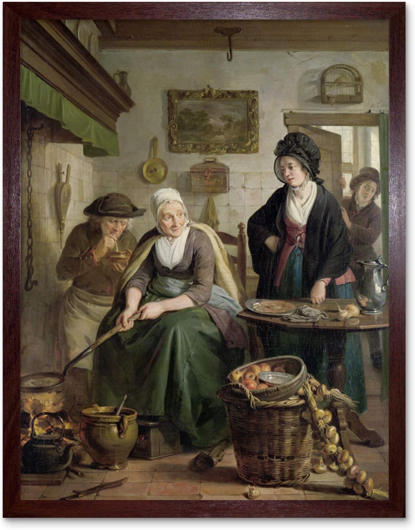 Artery8 Adriaan De Lelie Woman Baking Pancakes Painting Art Print Framed Poster Wall Decor 12x16 inch