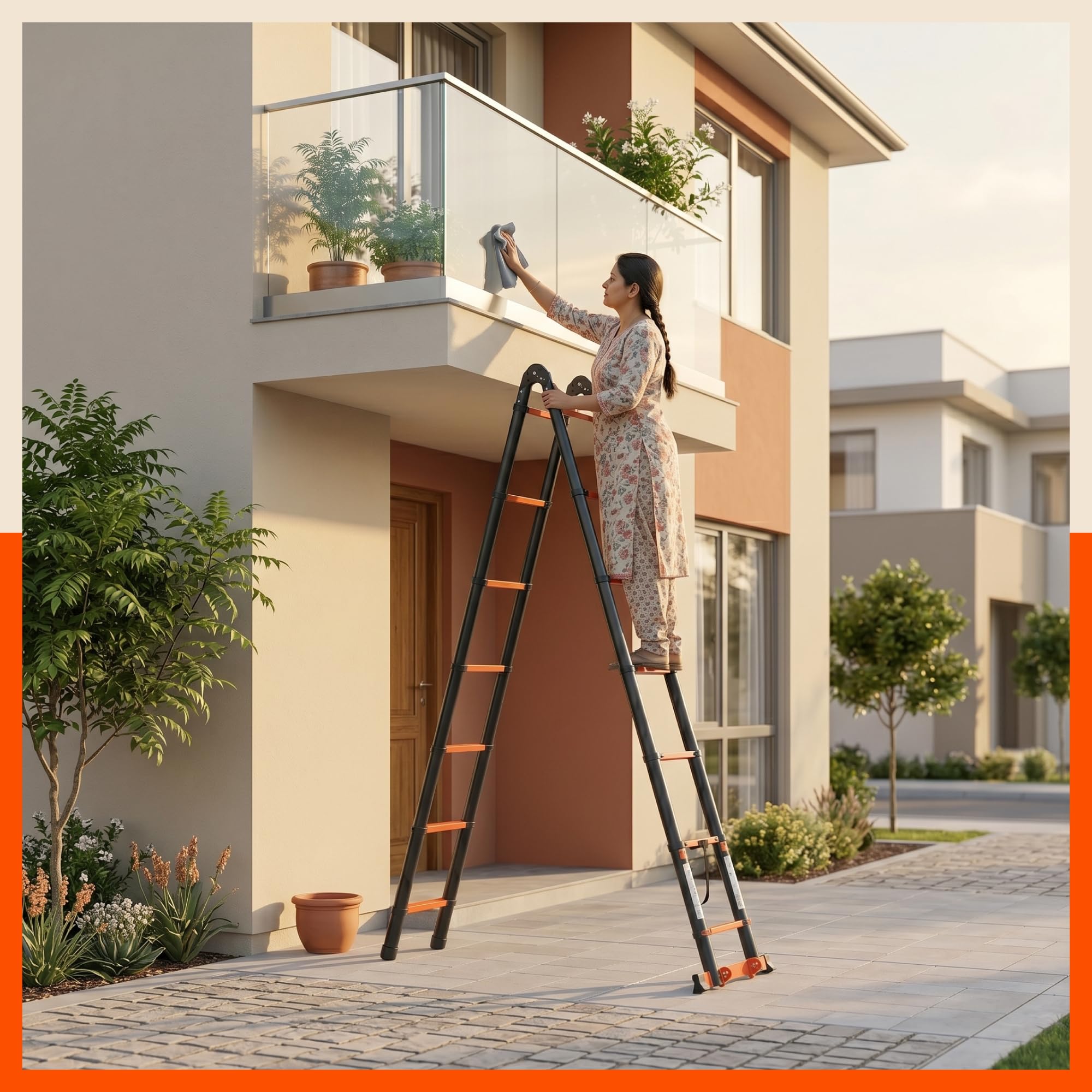 Bathla Carbon Steel Telescopic Ladder A Type 16.5 ft (5m) - 12 Steps | Portable & Compact | Foldable Multipurpose Step Ladder for Home & Outdoor use — Amazon image 3