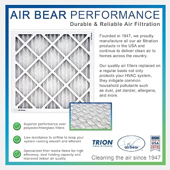 16x25x3 TRION Air Bear Cub Pleated HVAC Air Filter MERV 11 (2-Pack) (Actual Size: 15.75 x 24.75 x 3.06 Inches)