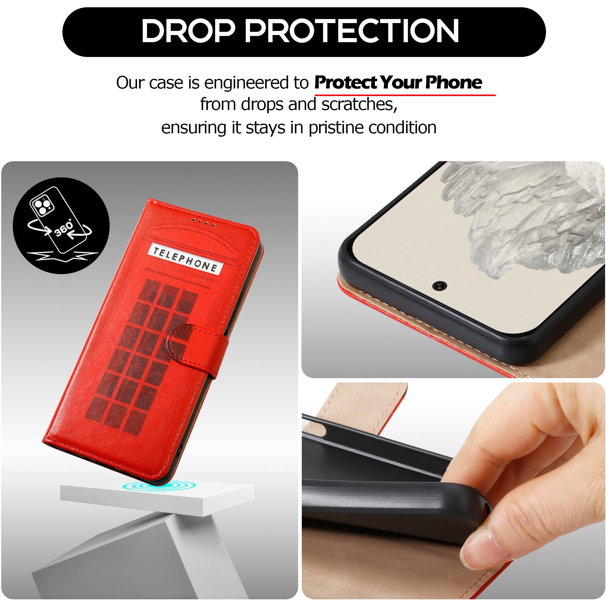 For Google Pixel 9 Case With 2 X Screen Protector Tempered Glass, Leather Wallet Phone Case, Magnetic Book Flip Folio Cover [RFID Protection & Card