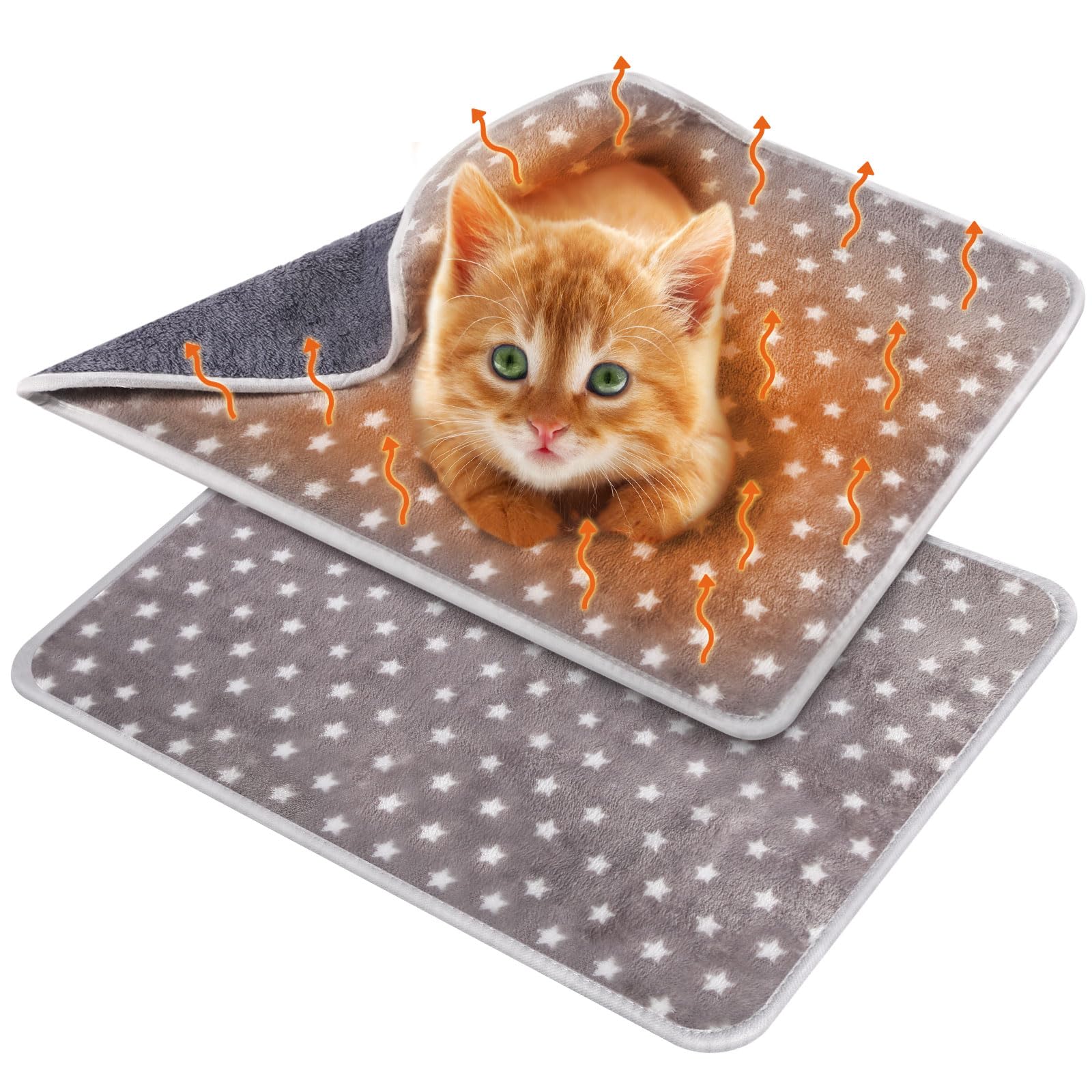 Clysee 2 Pcs Large Self Warming Cat Pad Self Heating Cat Mat Bed Dog Crate Pet Blankets Thermal Heated Bed Mat for Outdoor Indoor Newborn Kittens