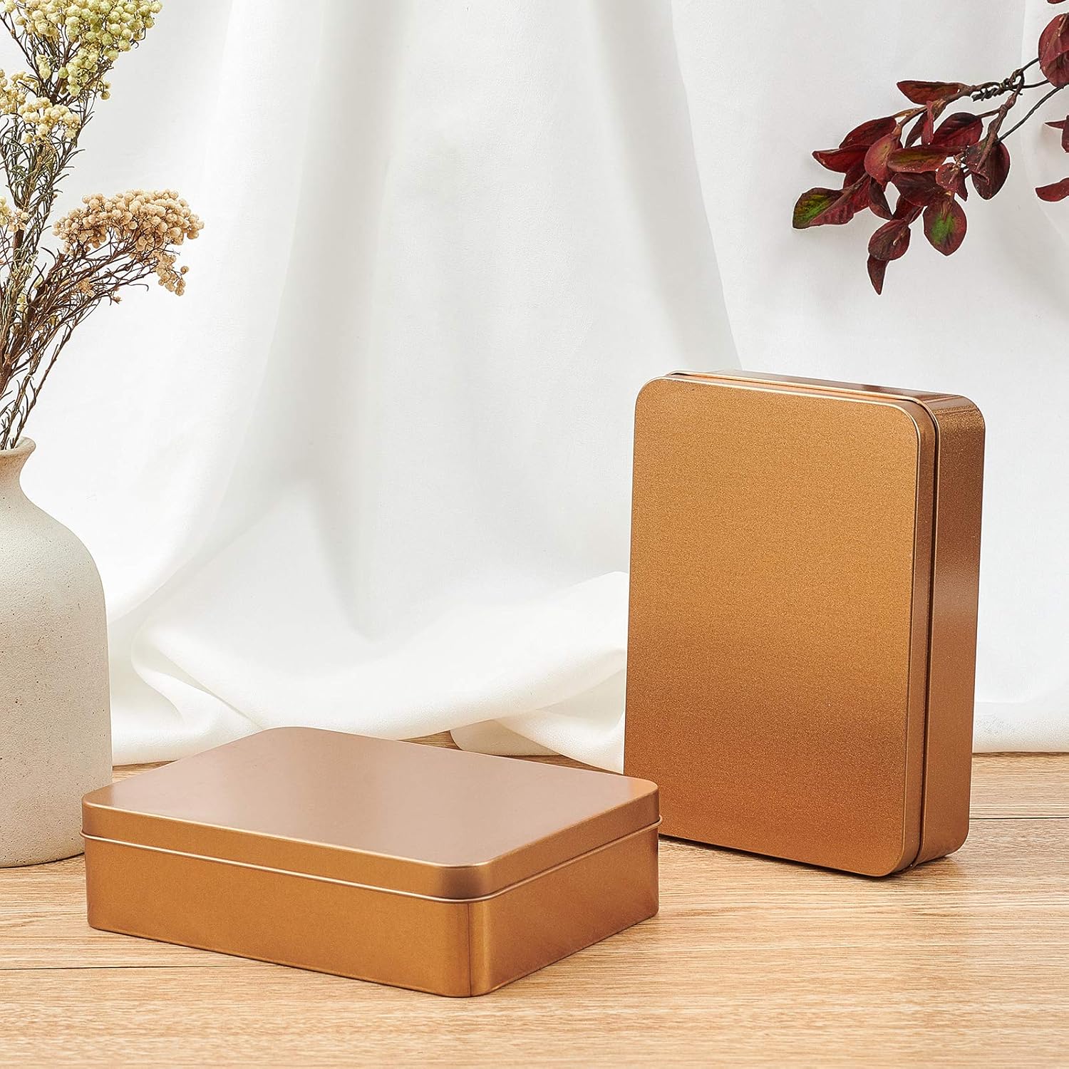 OLYCRAFT 5Pcs Rectangular Tin Box Metal Tin Box with Lids Tinplate Boxes Mini Portable Boxes Containers for Beads Jewelry Storage Matte Gold Color 6x4.4x1.6 Inch