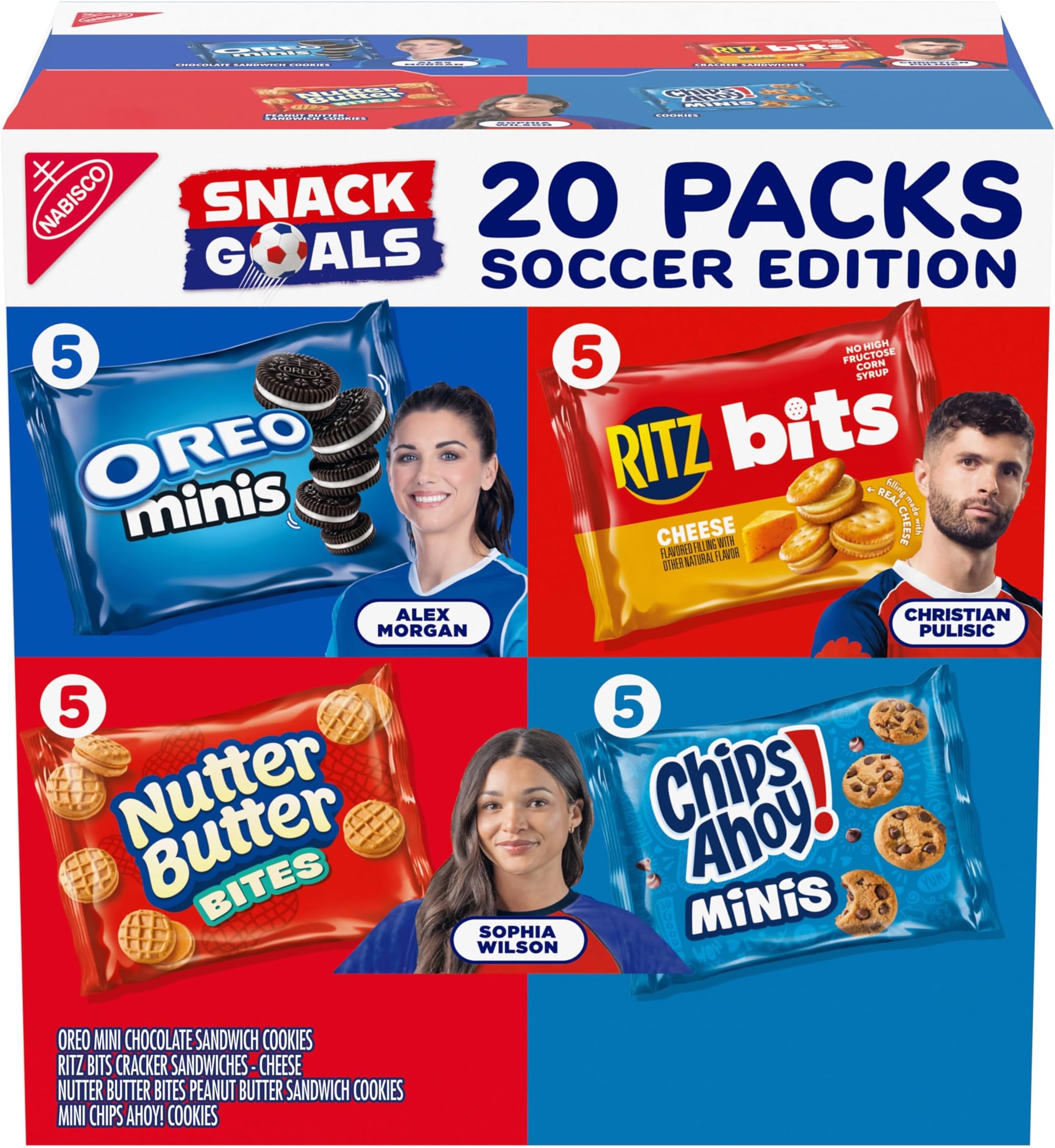 Nabisco Classic Mix Variety Pack, OREO Mini, CHIPS AHOY! Mini, Nutter Butter Bites, RITZ Bits Cheese, 20 Snack Packs