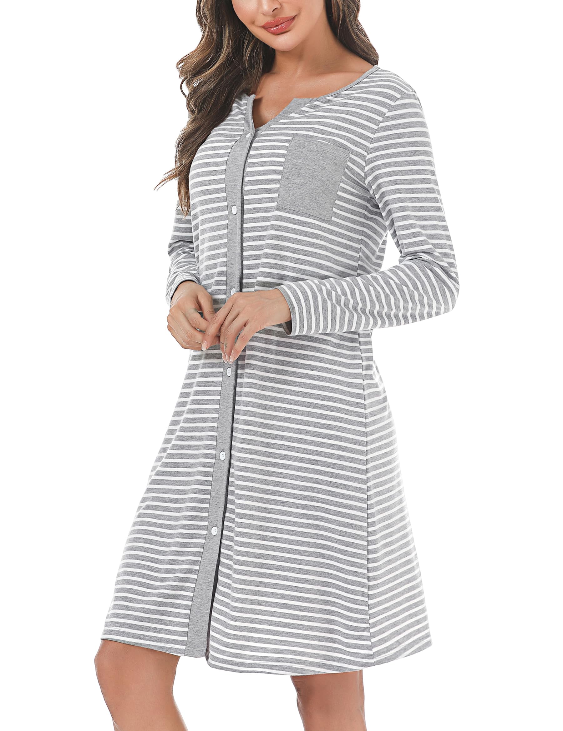 Marvmys Camicia Notte Donna Cotone Corta Cardigan con Scollo V e Bottoni Donna Adatto Leggero e Confortevole per Il Parto Ospedaliero Quotidiano per L'Allattamento al Seno