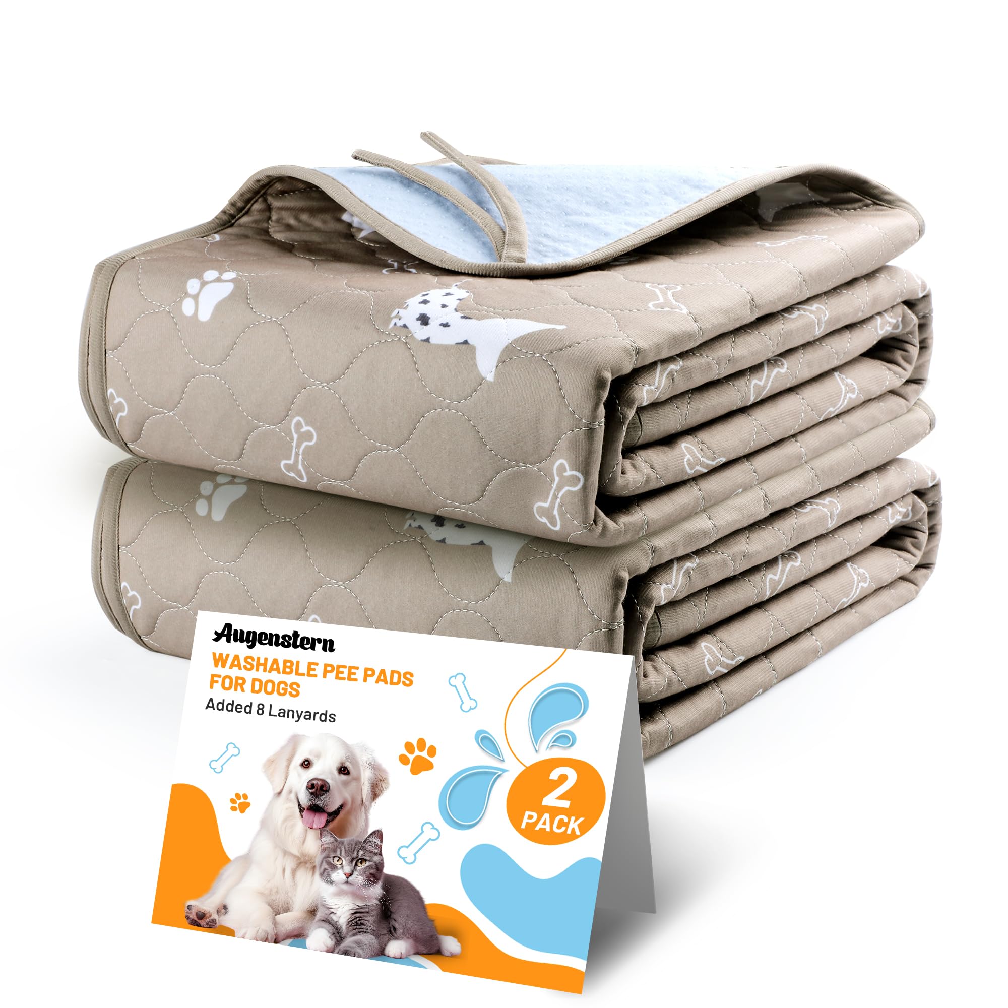 Washable Pee Pads for Dogs, 2 Pack Reusable Dog Pee Pads, Non Slip, Super Absorbent, Add 8 Lanyards, Waterproof Pet Mat, Puppy Training Pads (41x41 Inch ,Pack of 2)