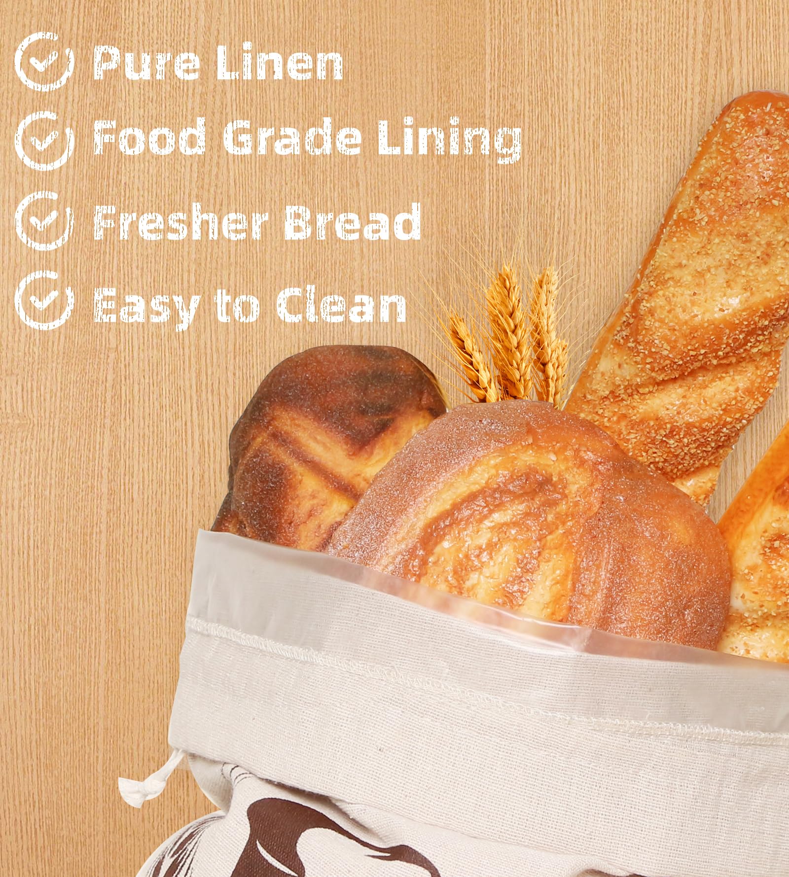 FEXIA Brotbeutel für selbstgemachtes Brot, wiederverwendbar, mit Leinen und Kunststoff, ideal für die Aufbewahrung von Sauerteig und selbstgemachtem Brot, 43,2 x 33 cm, 2 Packungen