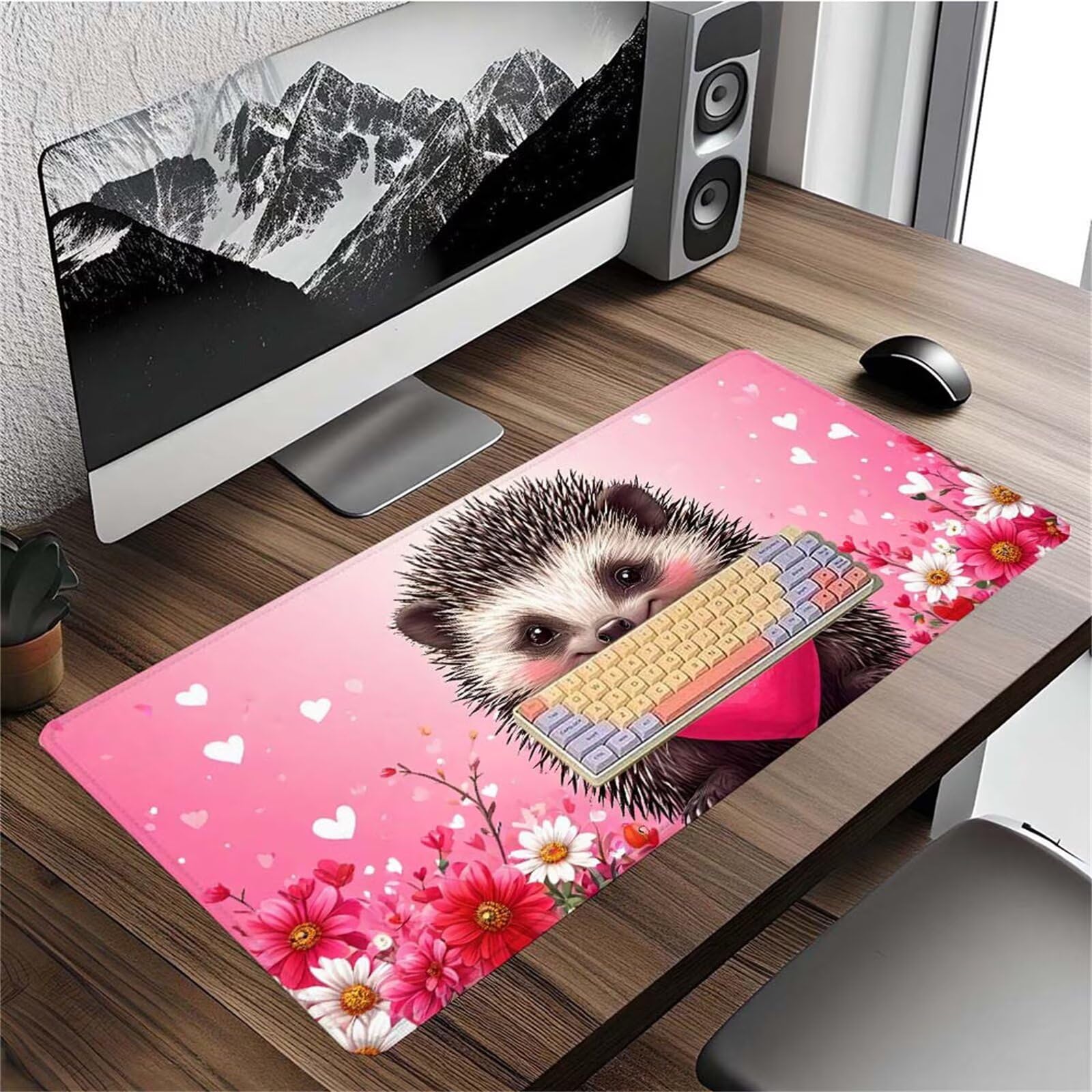 Alfombrilla Ratón Flor Erizo Alfombrilla Ratón XXL 1400x600x3mm Mouse Pad Resiste Salpicaduras, Extendida de Gran Tamaño con Bordes Cosidos, Mejora Precisión y Velocidad, Antideslizante,Duradera y-243