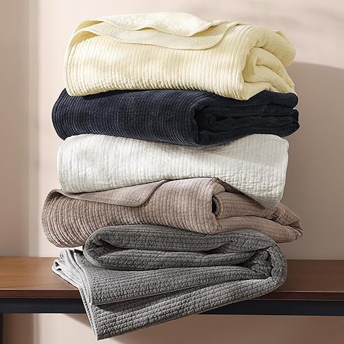 Miniatura 5 de HiEnd Accents - Colcha de terciopelo de algodón lavado a la piedra, tamaño Super King, color verde helecho sólido, ropa de cama de estilo rústico