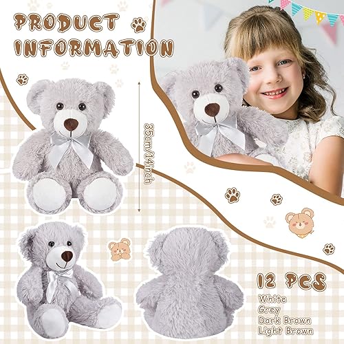 Miniatura 3 de Zhanmai Paquete de 12 osos de peluche de 14 pulgadas lindo oso de peluche suave oso lanudo para baby shower revelación de género marrón claro marrón
