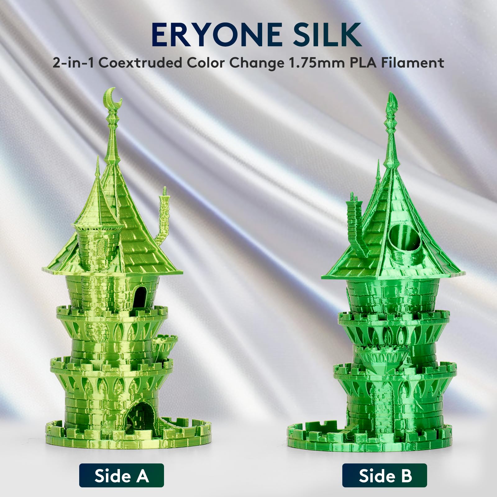 ERYONE Filamento PLA bicolore doppio 1,75 mm, filamento stampante 3D bobina da 1 kg +/- 0,02 mm, giallo seta e verde