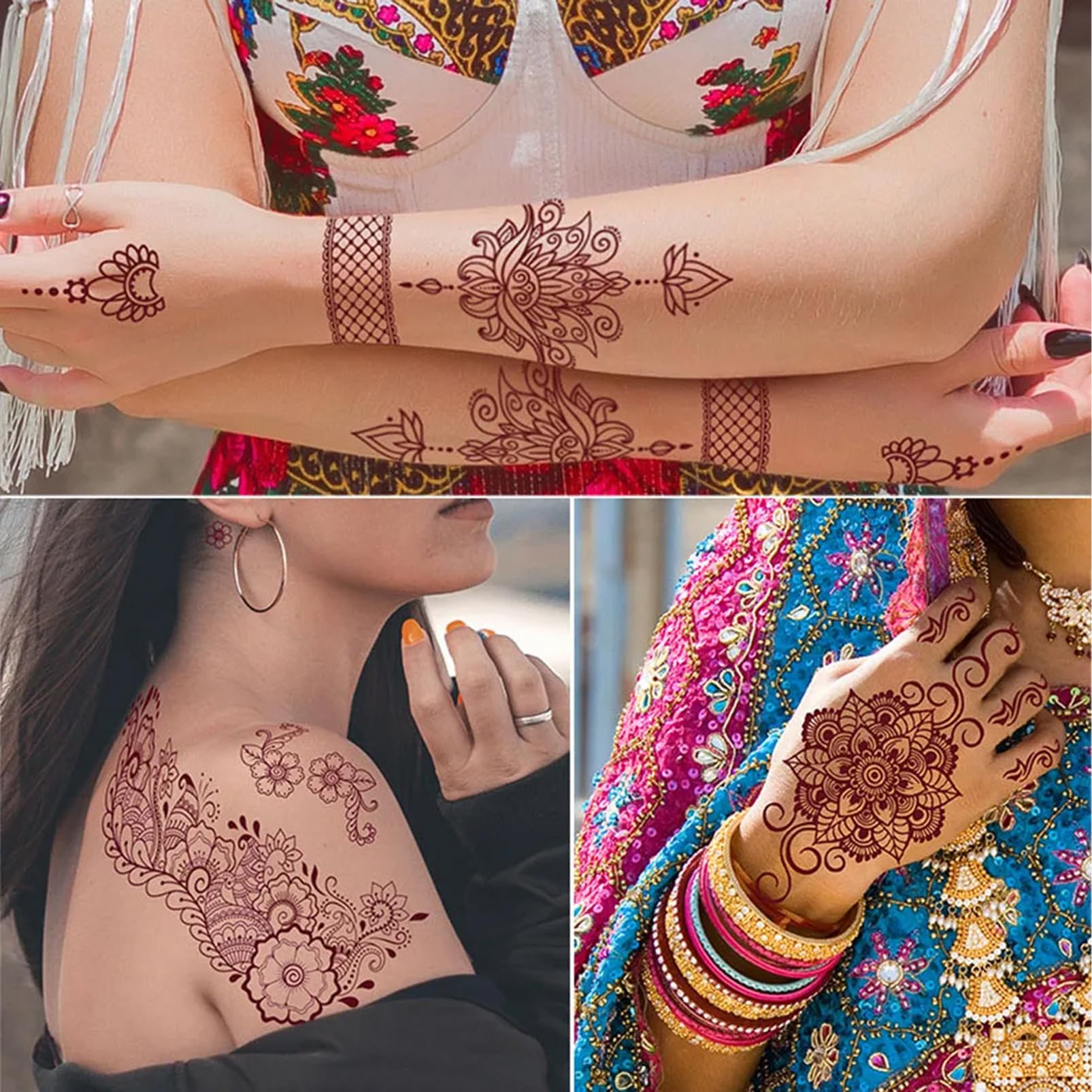 Brown Lace Tattoo Stickers 18 Sheets Water Transfer Fake Temporary Tattoos Kit for Women Elegant Arm Body Art Stickers with Floral Patterns - Image 4